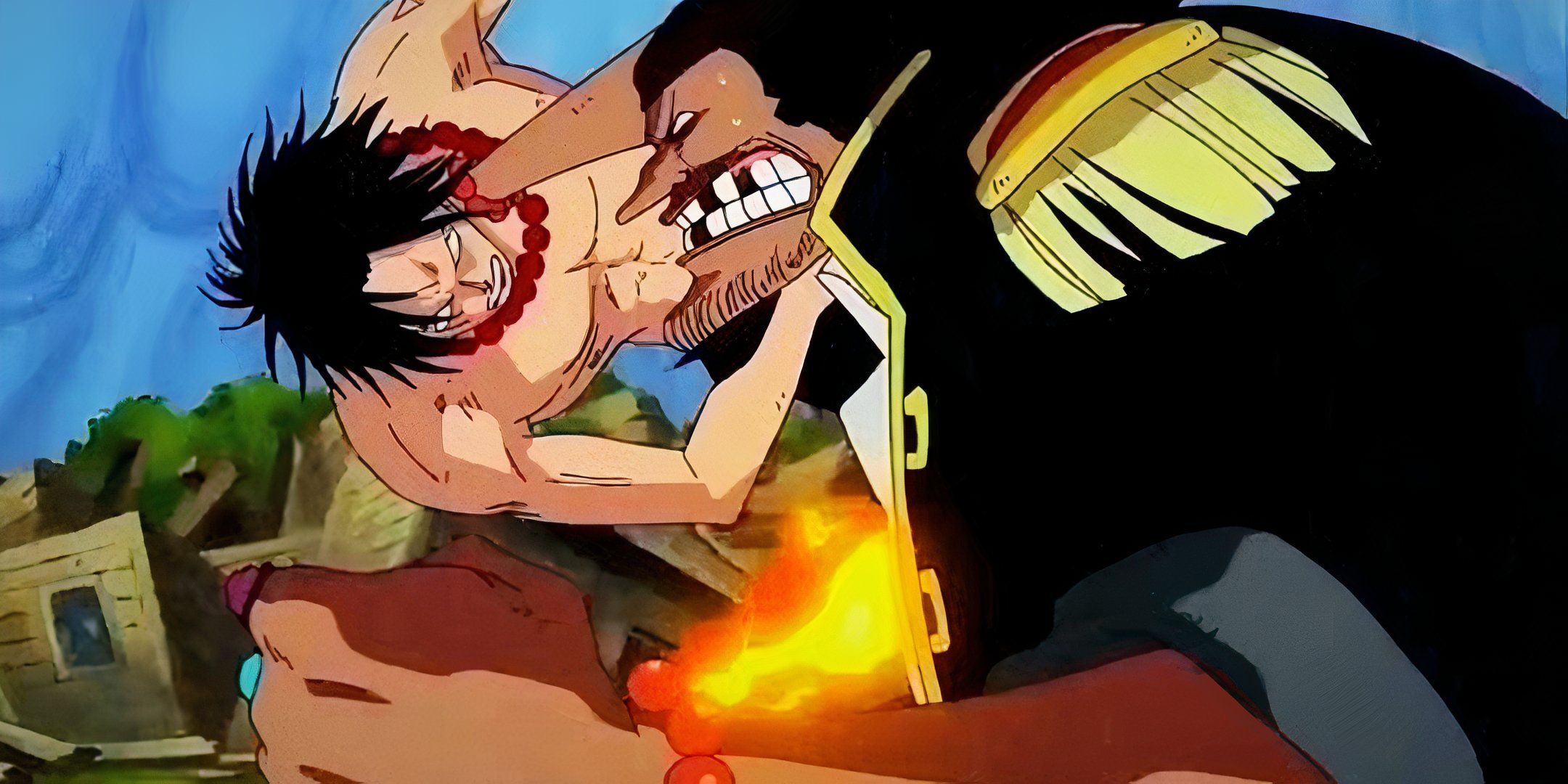 An image of Blackbeard punching Ace.