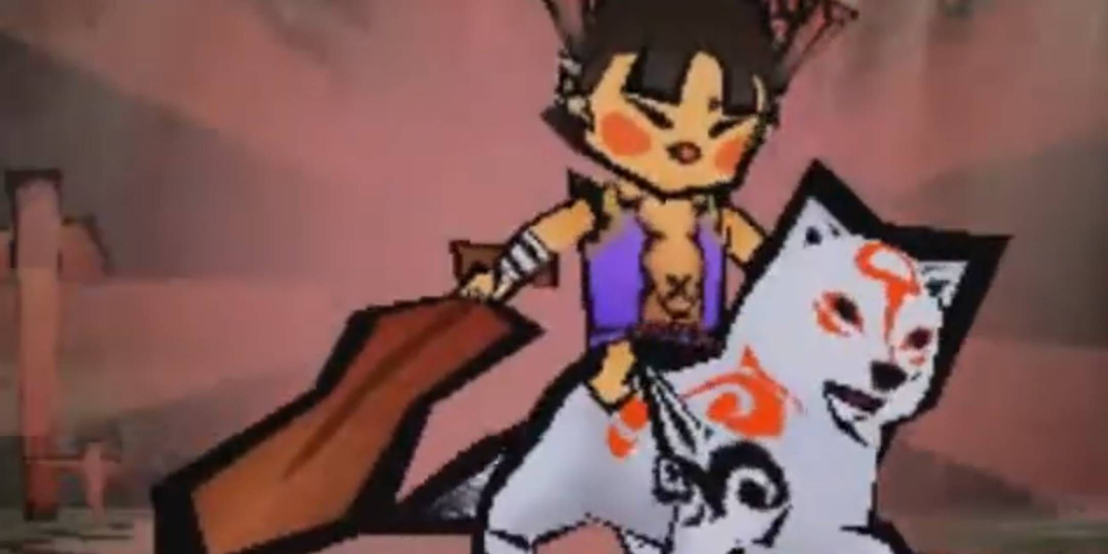 Kuni riding Chibiterasu in Okamiden.