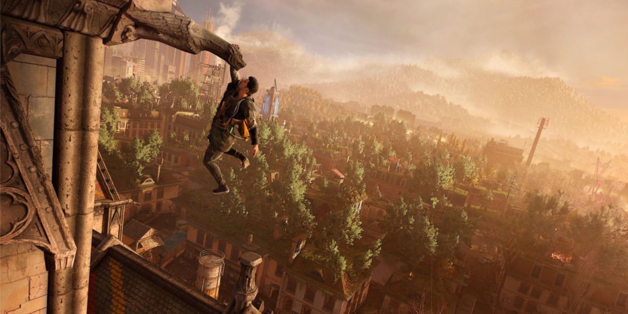 Dying Light 2: Stay Human Aiden climbing a tall building.