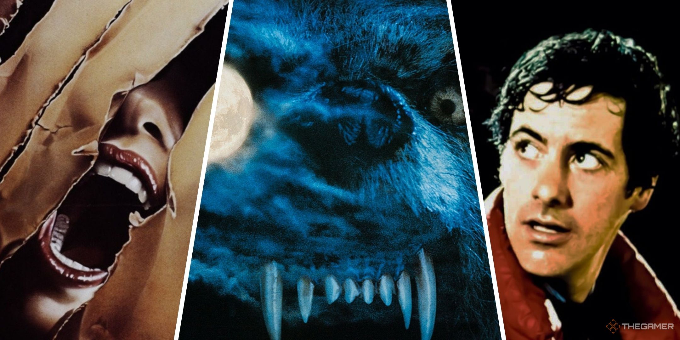 Best Werewolf Movies Feature Image With The Main Art For The Howling, Bad Moon, And American Werewolf In London.