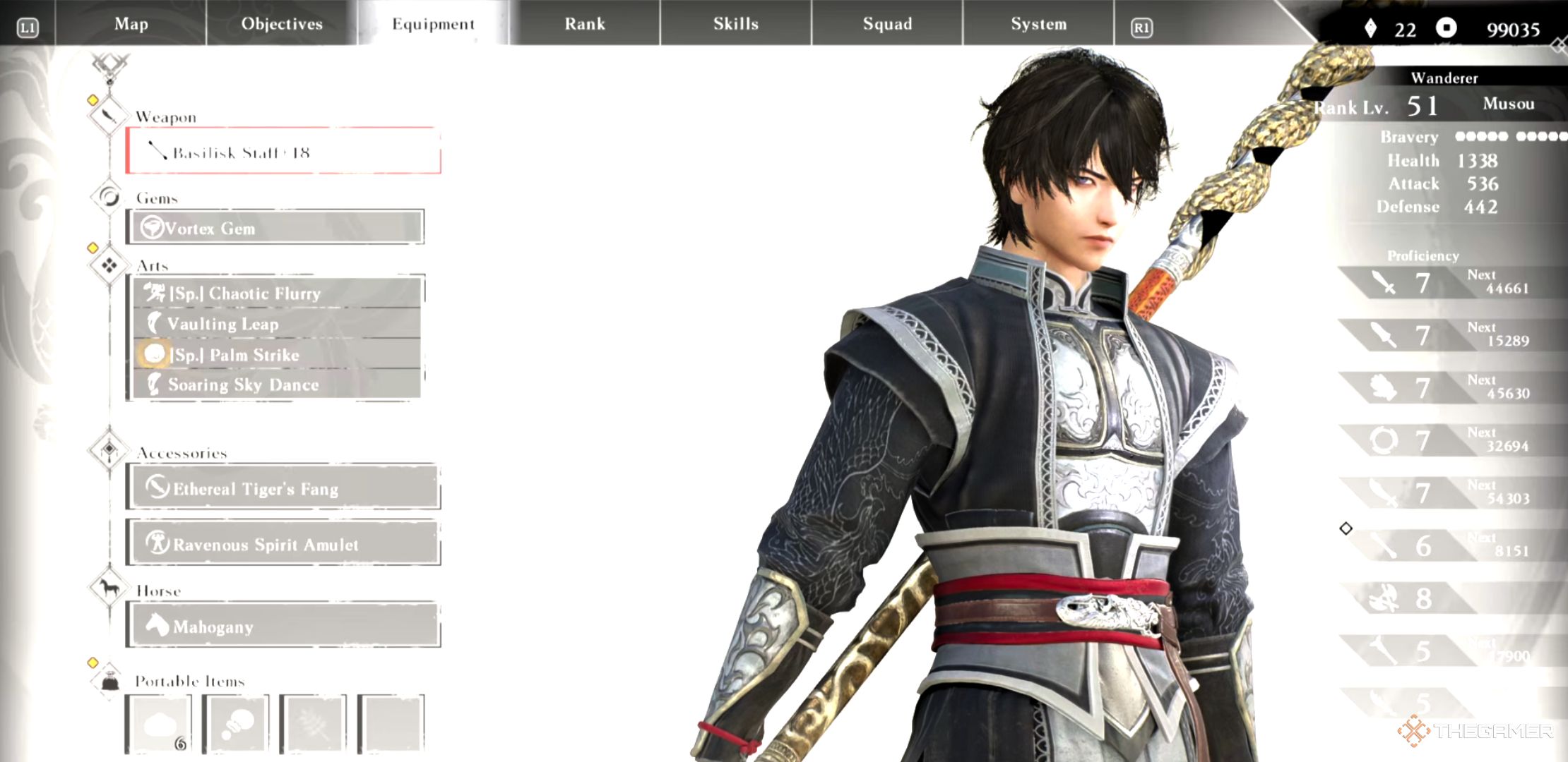 ziluan in his officer uniform with the basilisk staff equipped on the menu of dynasty warriors: origins.