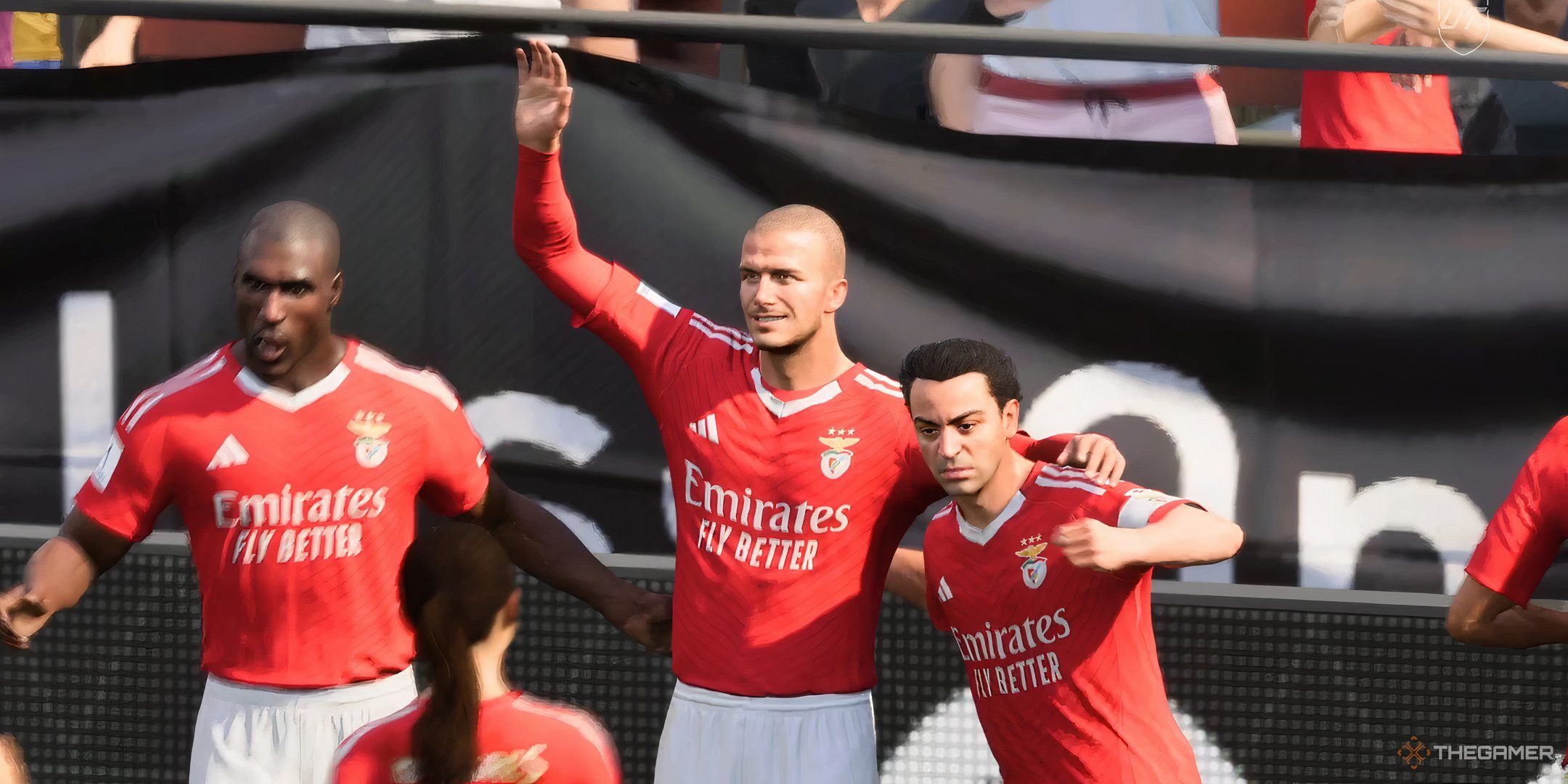 A screenshot of players celebrating in EA Spoers FC 25. 