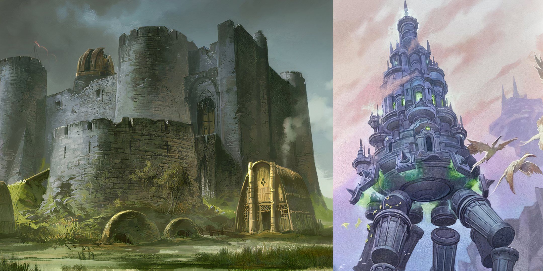 A weathered fortress and a walking castle in Dungeons & Dragons