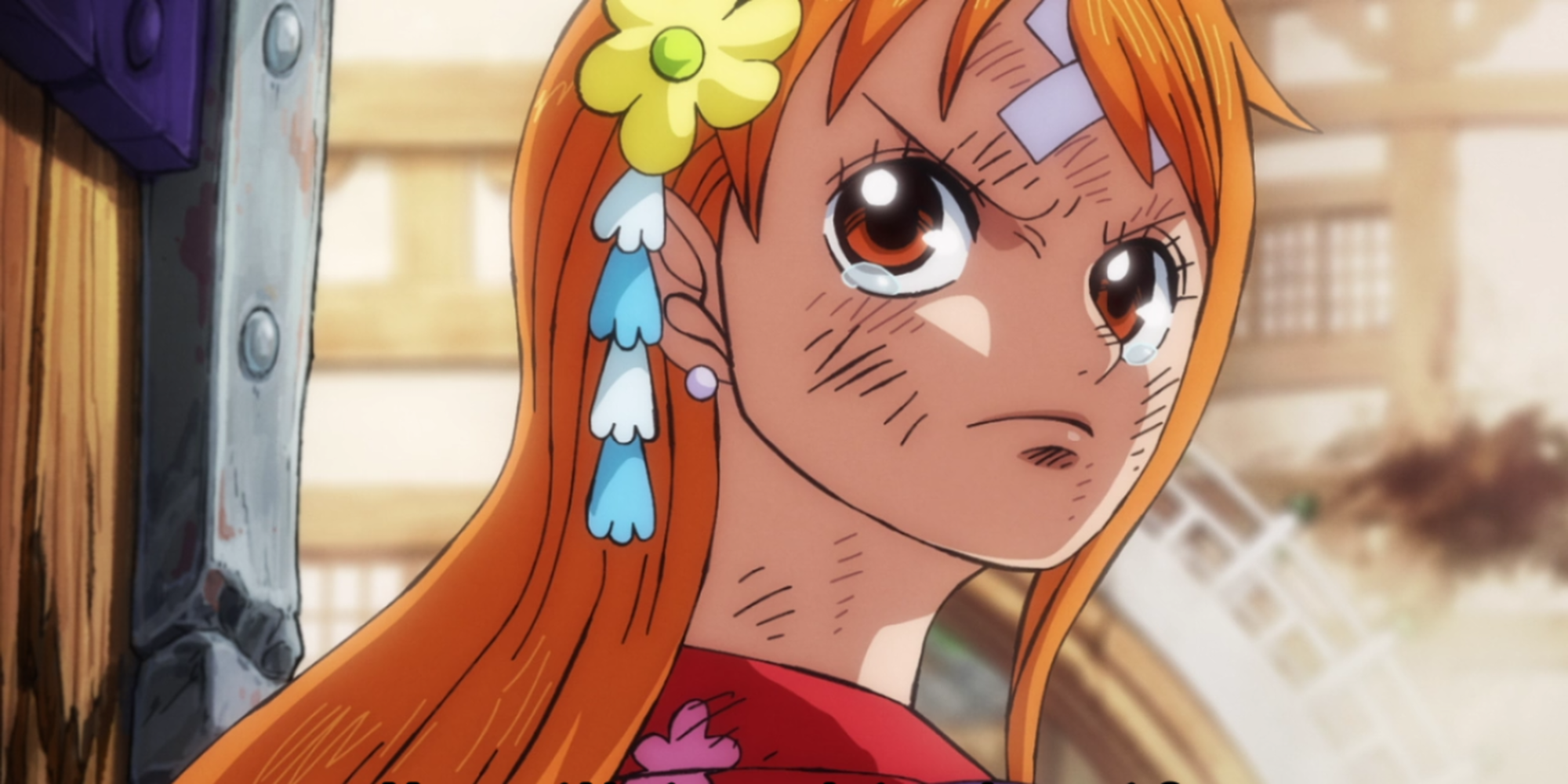 Nami crying during the Wano Country arc in One Piece.