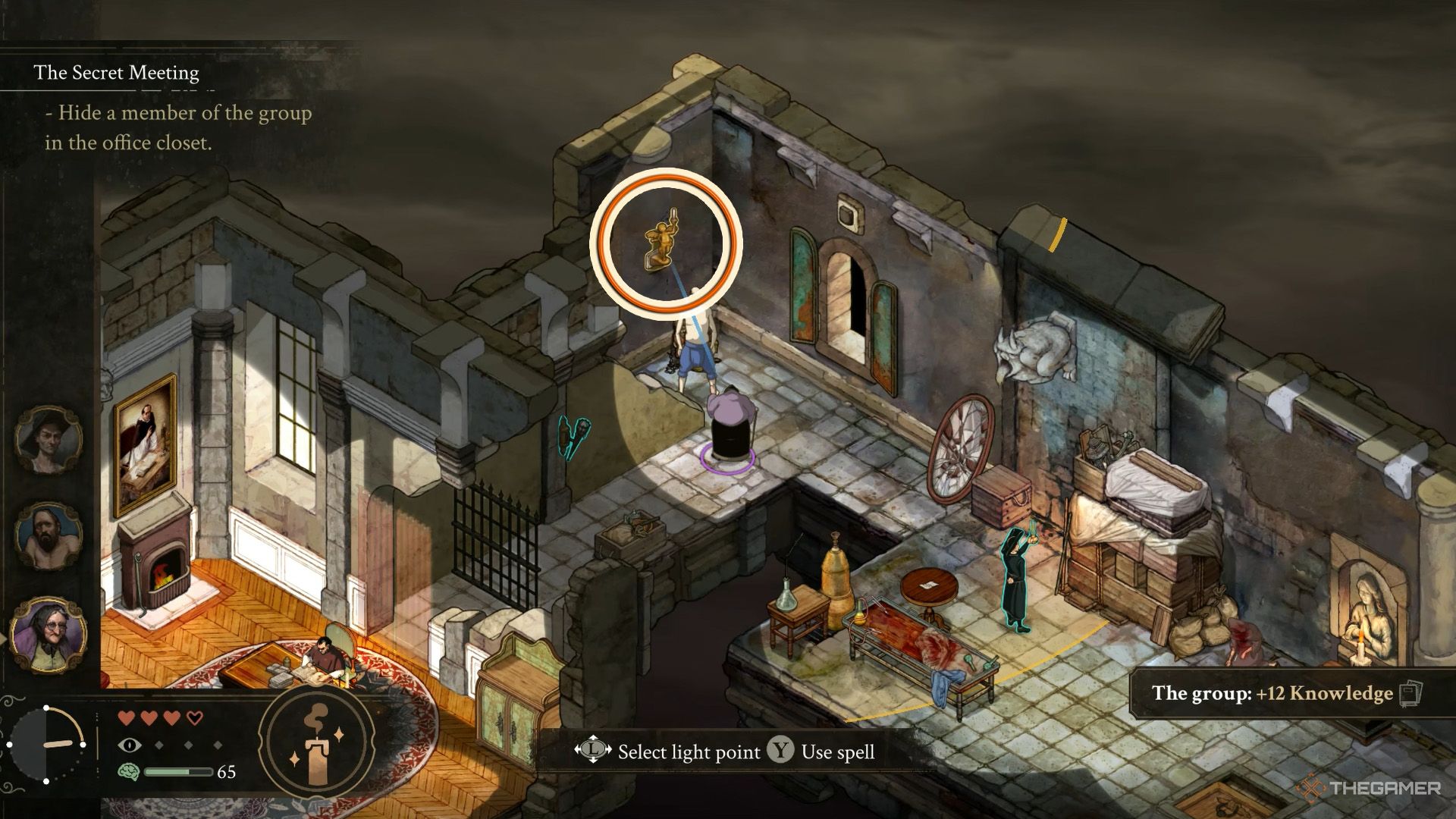 An orange-colored circle shows the location of the angel statue that unlocks the Inquisitor's Office in The Stone Of Madness