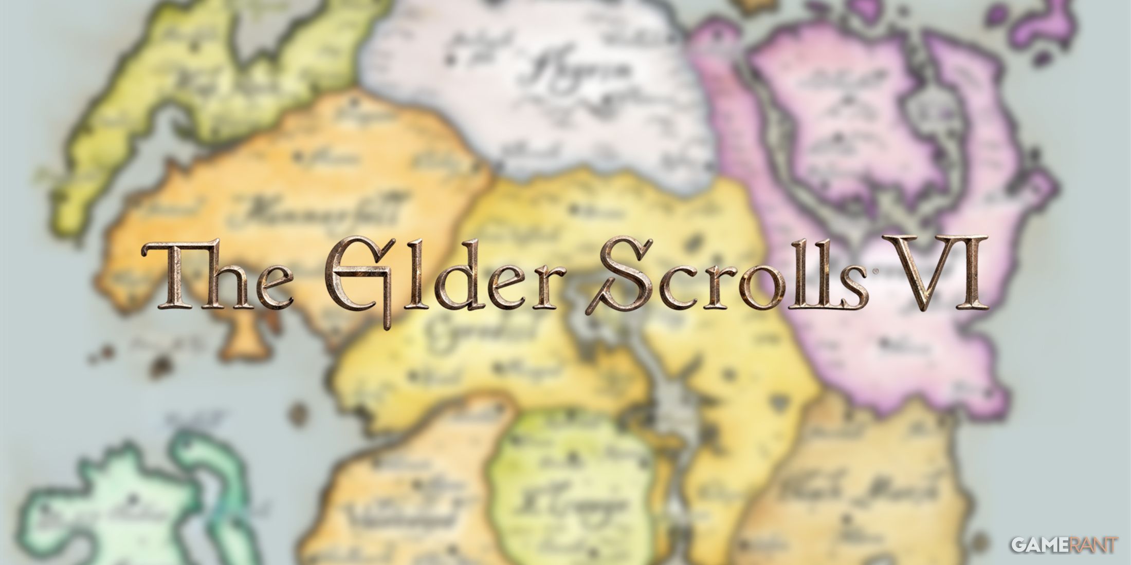 The Elder Scrolls 6 logo with Tamriel Background