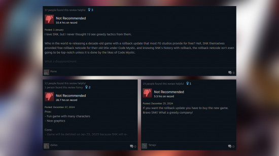 Negative reviews on the King of Fighters XIII: Steam Edition. 