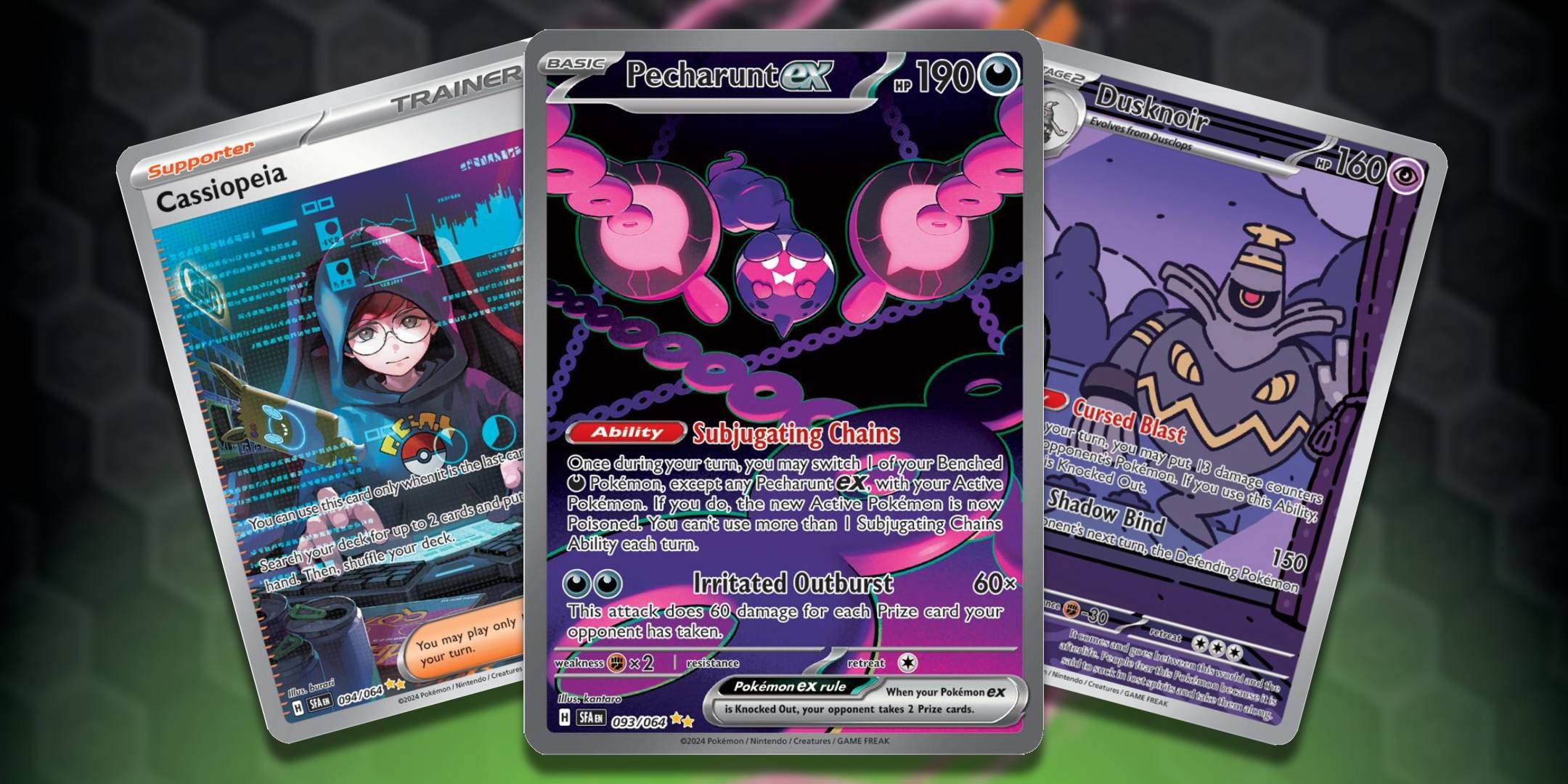 Pokemon TCG Most Valuable Cards from Shrouded Fable Cassiopeia, Pecharunt ex, and Dusknoir