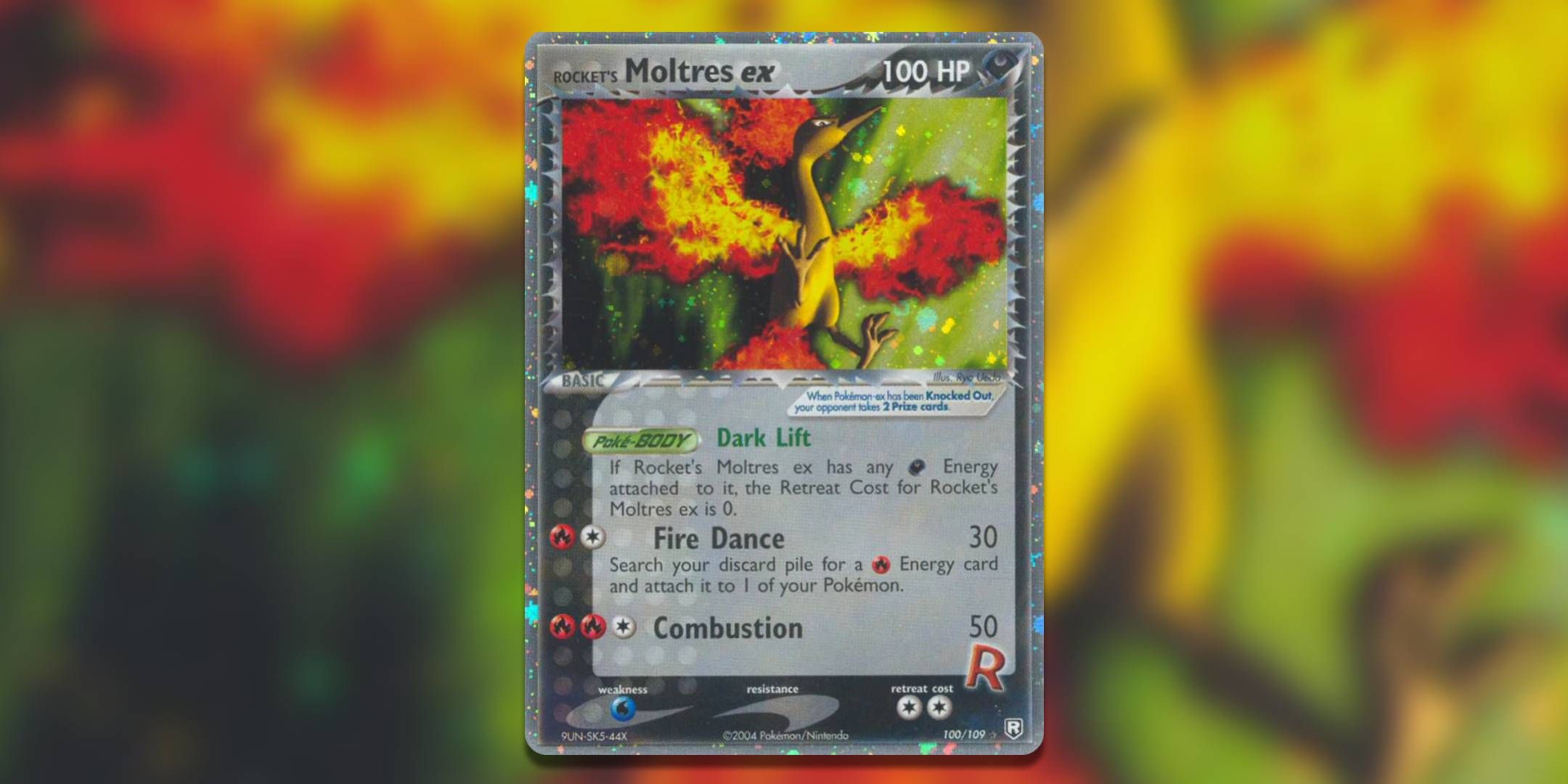 The Pokemon TCG card Rocket's Moltres ex by Ryo Ueda.