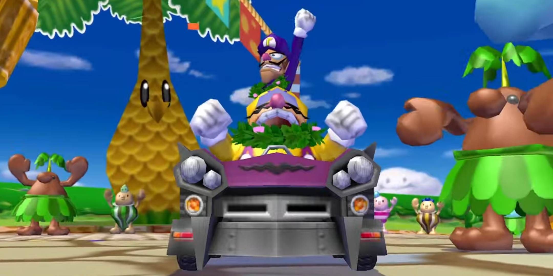 Wario and Waluigi celebrating their victory in Mario Kart: Double Dash!!