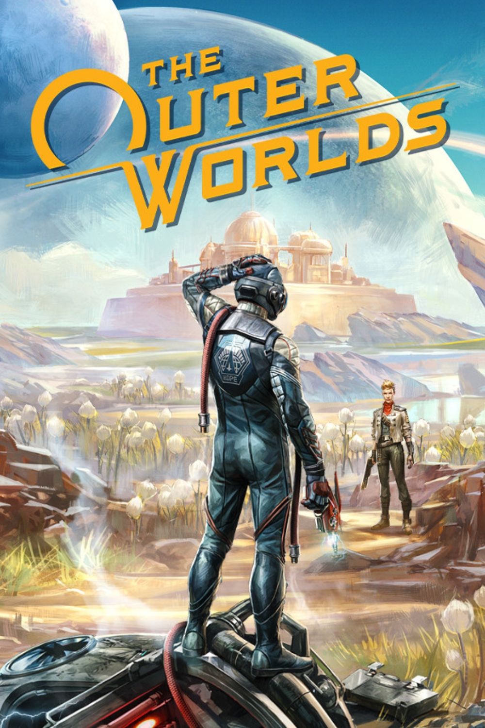 The Outer Worlds video game cover art tag