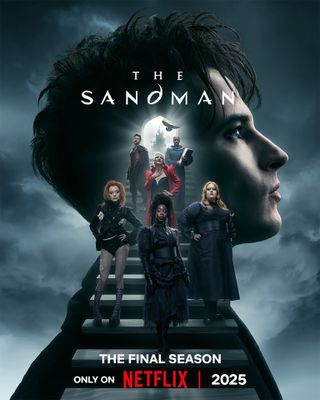 The Sandman final season promotional poster featuring The Endless posing against a silhouette of Morpheus/Dream