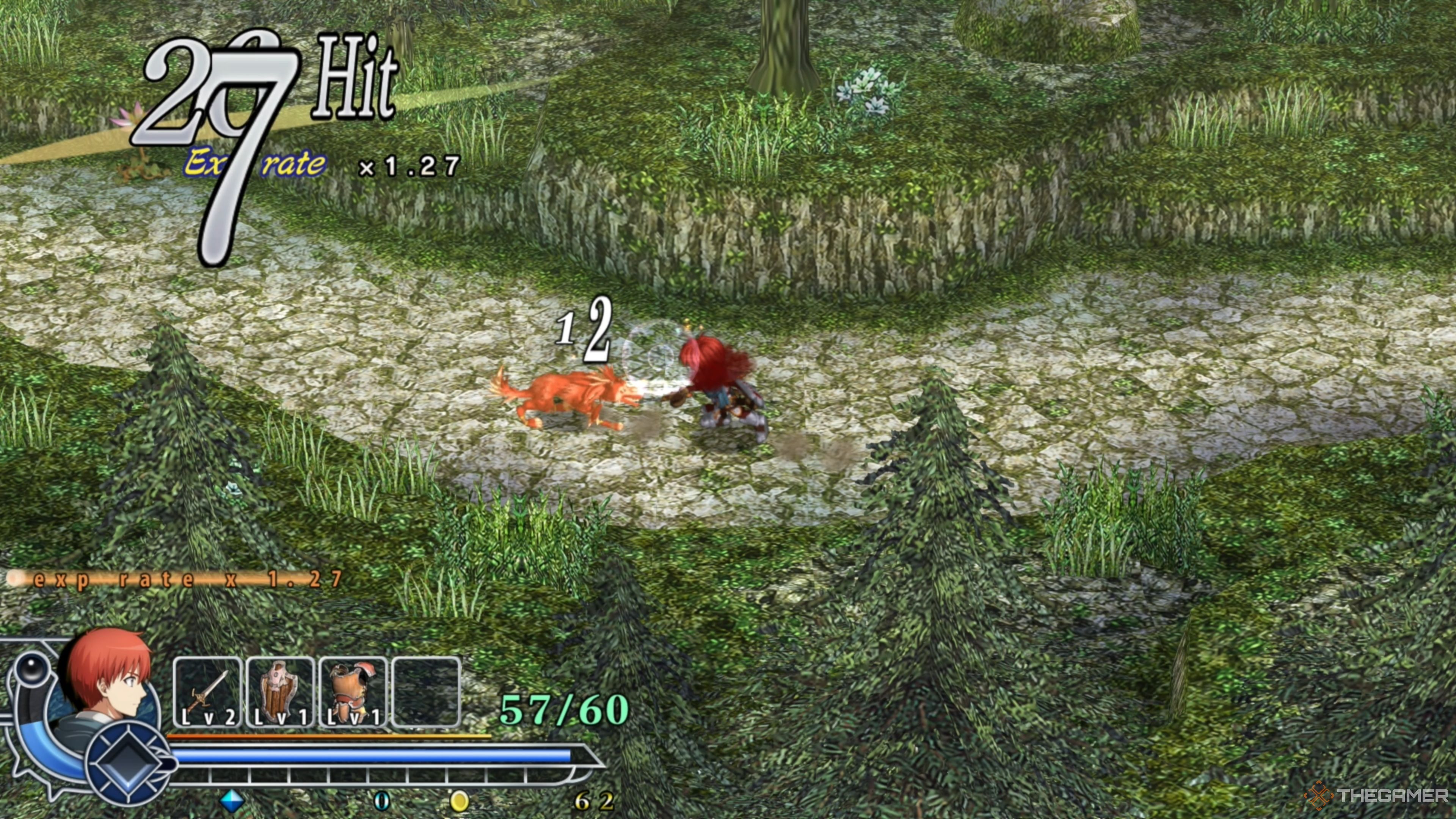 Adol attacking a Red Guff in Ys Memoire: The Oath in Felghana.