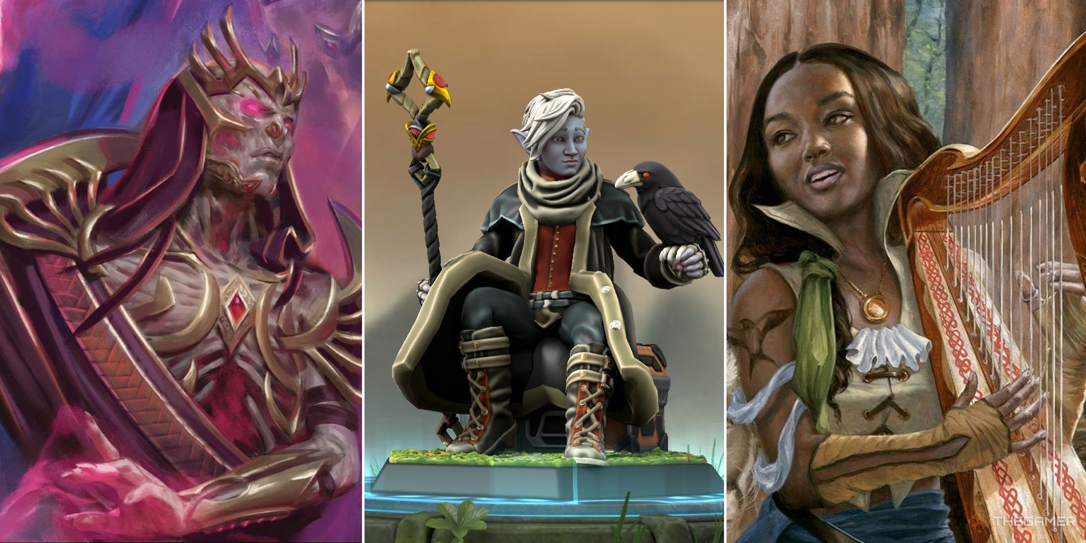 collague showing the villain vecna, a custom character from hero forge, and a bard from dungeons & dragons