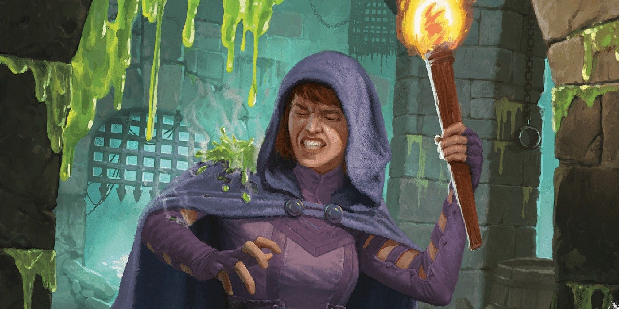 Dungeons & Dragons image showing an adventurer being hit by ooze.