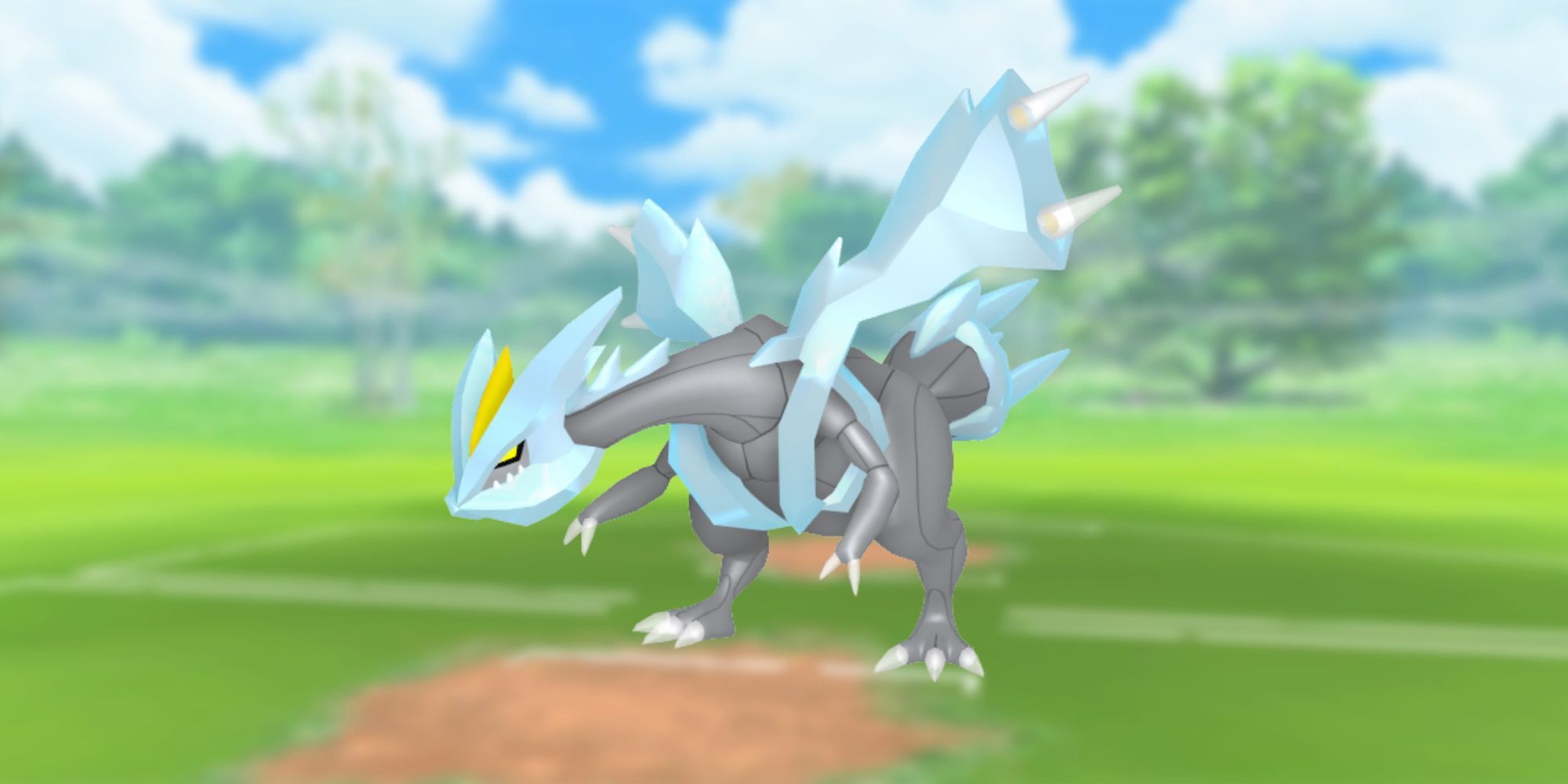 Kyurem poses in front of a Pokemon GO arena.