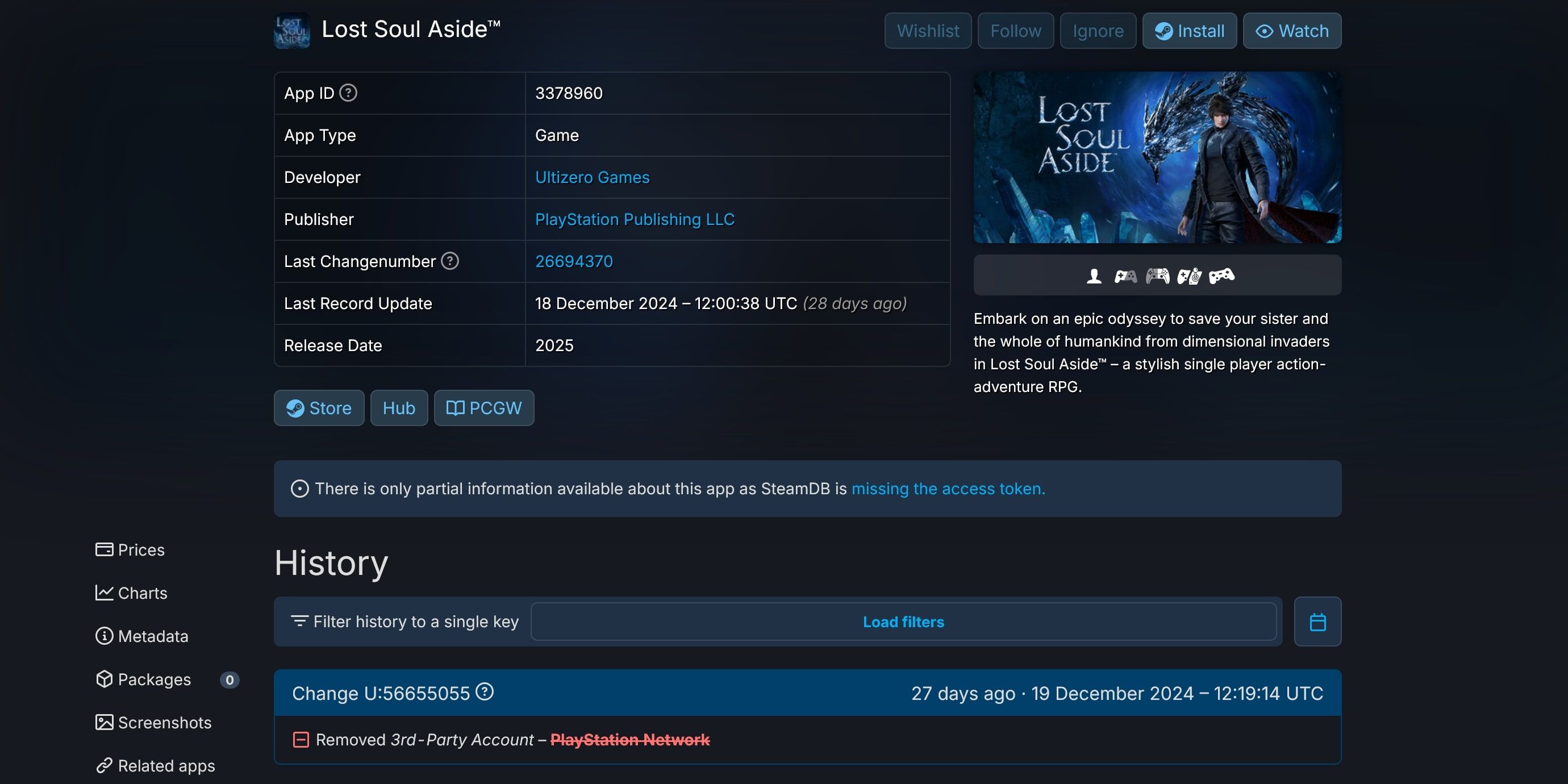 Lost Soul Aside PSN Link Account Remove SteamDB History