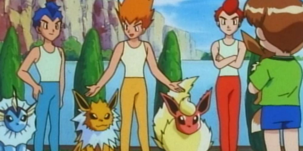 The Eevee Brothers with their respective Eevee and Eeveelutions in the Pokemon Anime