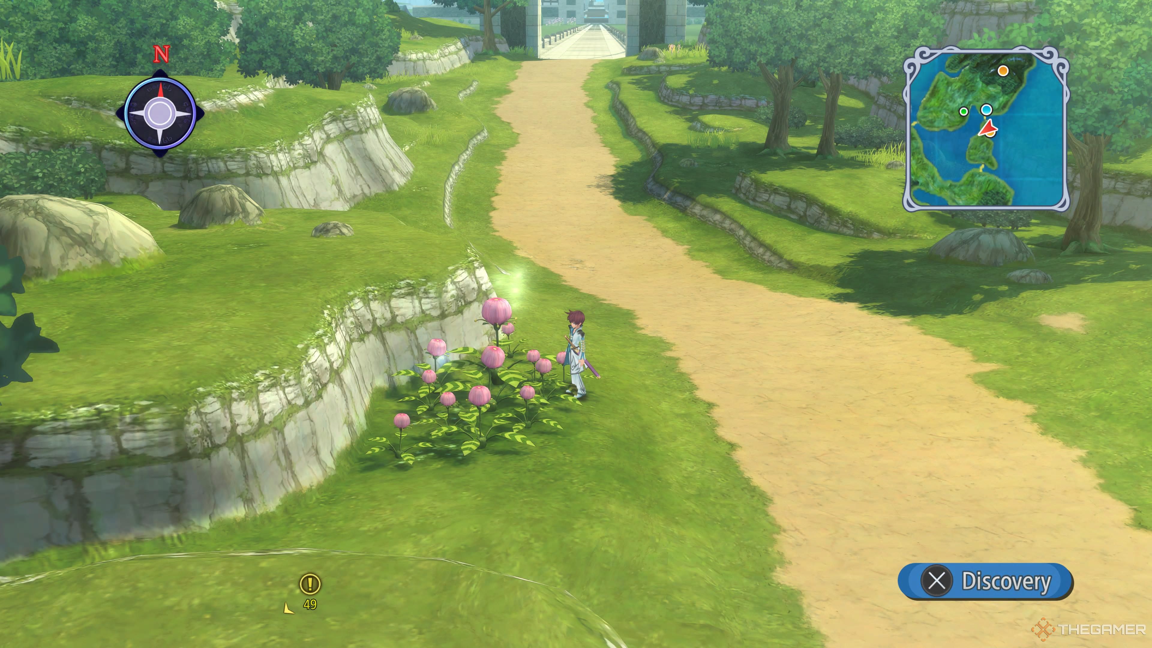 Asbel checking a flower patch in Tales of Graces f Remastered