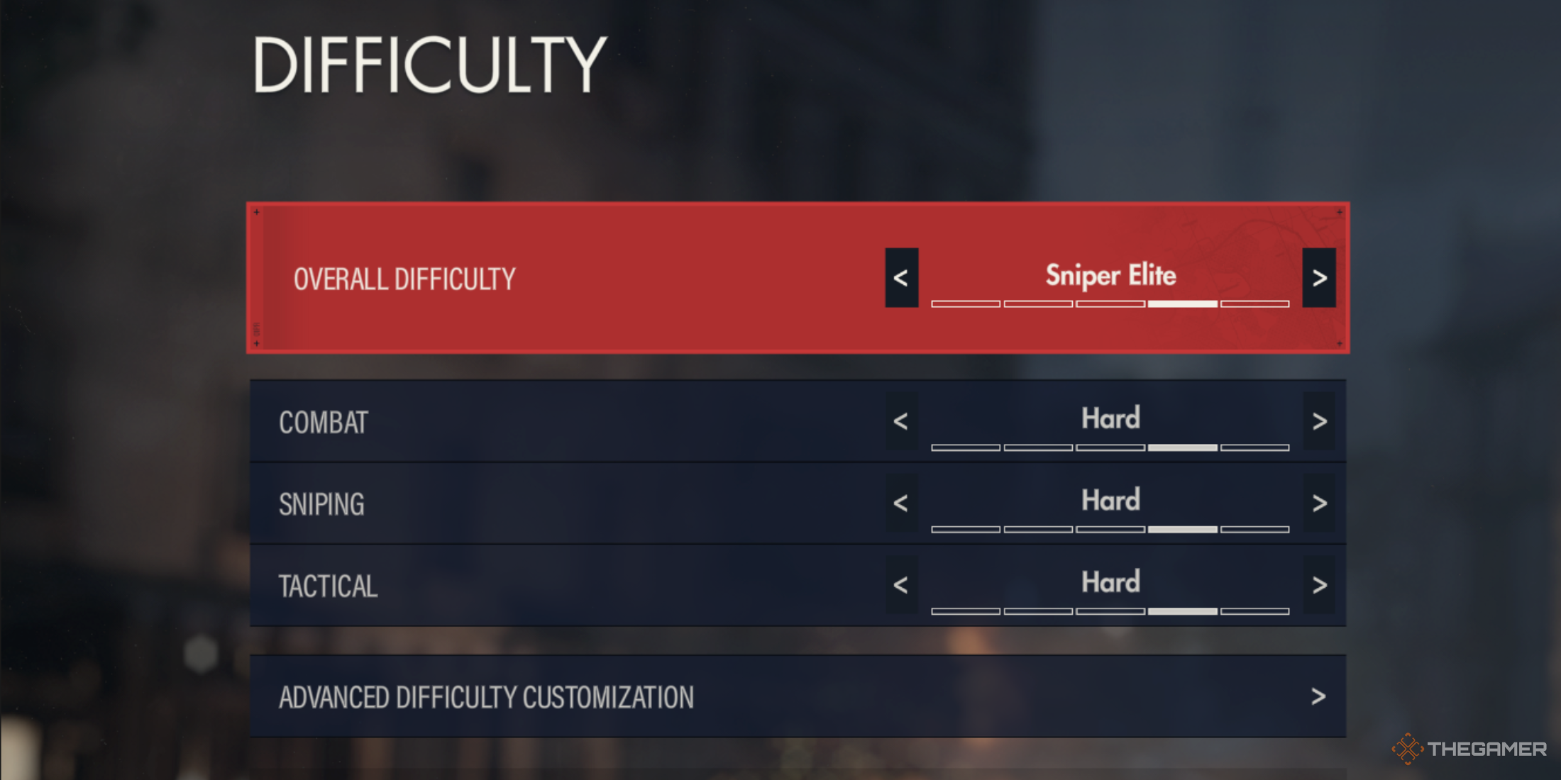 A photo of difficulty settings in Sniper Elite Resistance.