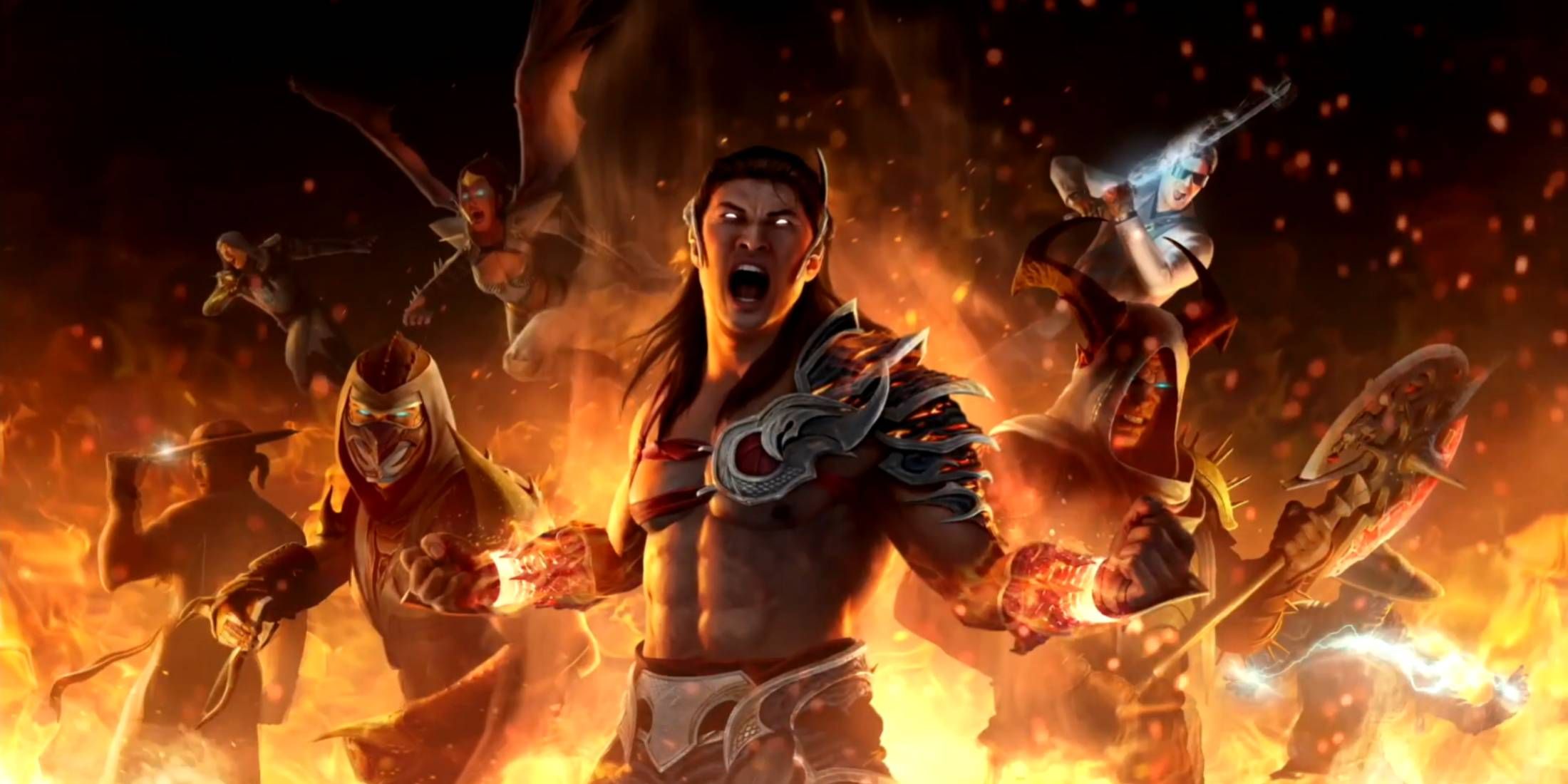 Liu Kang and his minions from the intro of Mortal Kombat 1 Invasions' Season of the Dark Dragon