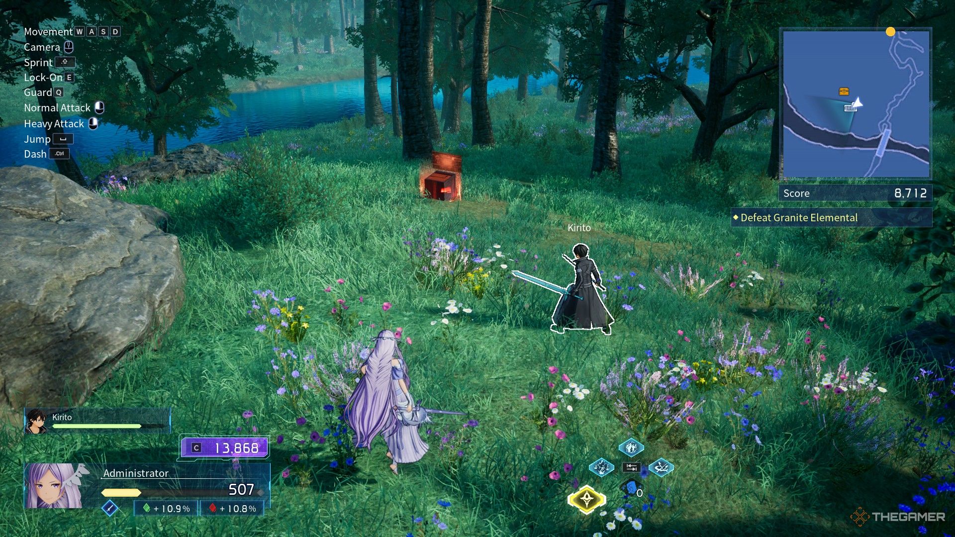 Administrator and Kirito finds a console among the flowers in Sword Art Online: Fractured Daydream.