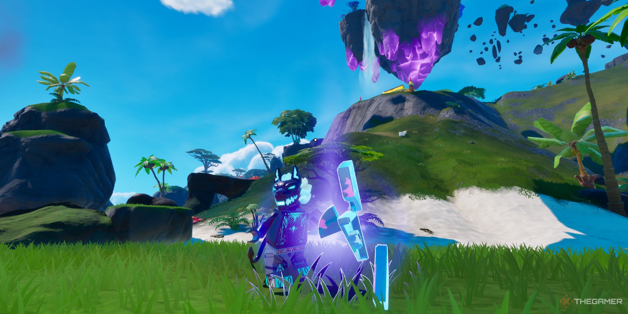 A player next to Rift Shards in Lego Fortnite Odyssey.