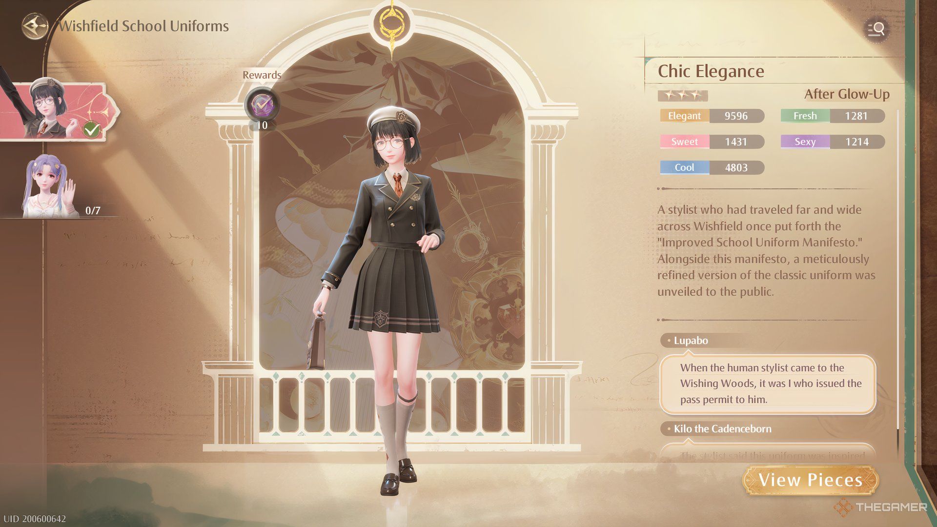 The Chic Elegance Outfit is shown in the compendium in Infinity Nikki.