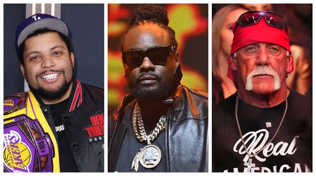 O’ Shea Jackson, left; rapper Wale; and Hulk Hogan.