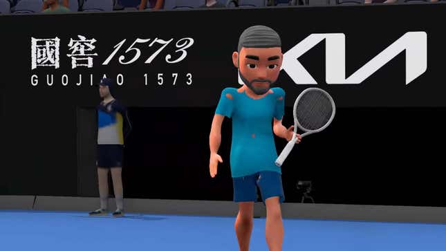 An image shows a digital tennis player as seen in the AO broadcast. 