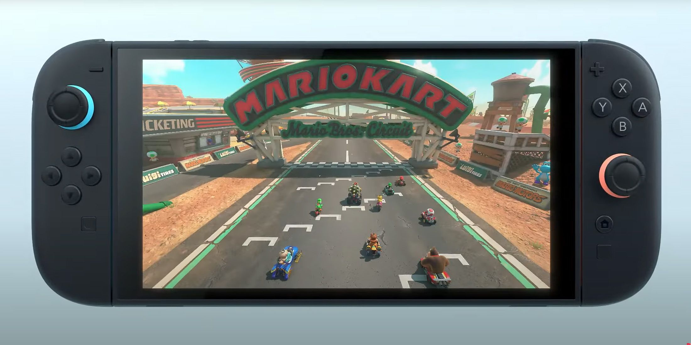 Nintendo Switch 2 playing new Mario Kart game reveal trailer still frame 1