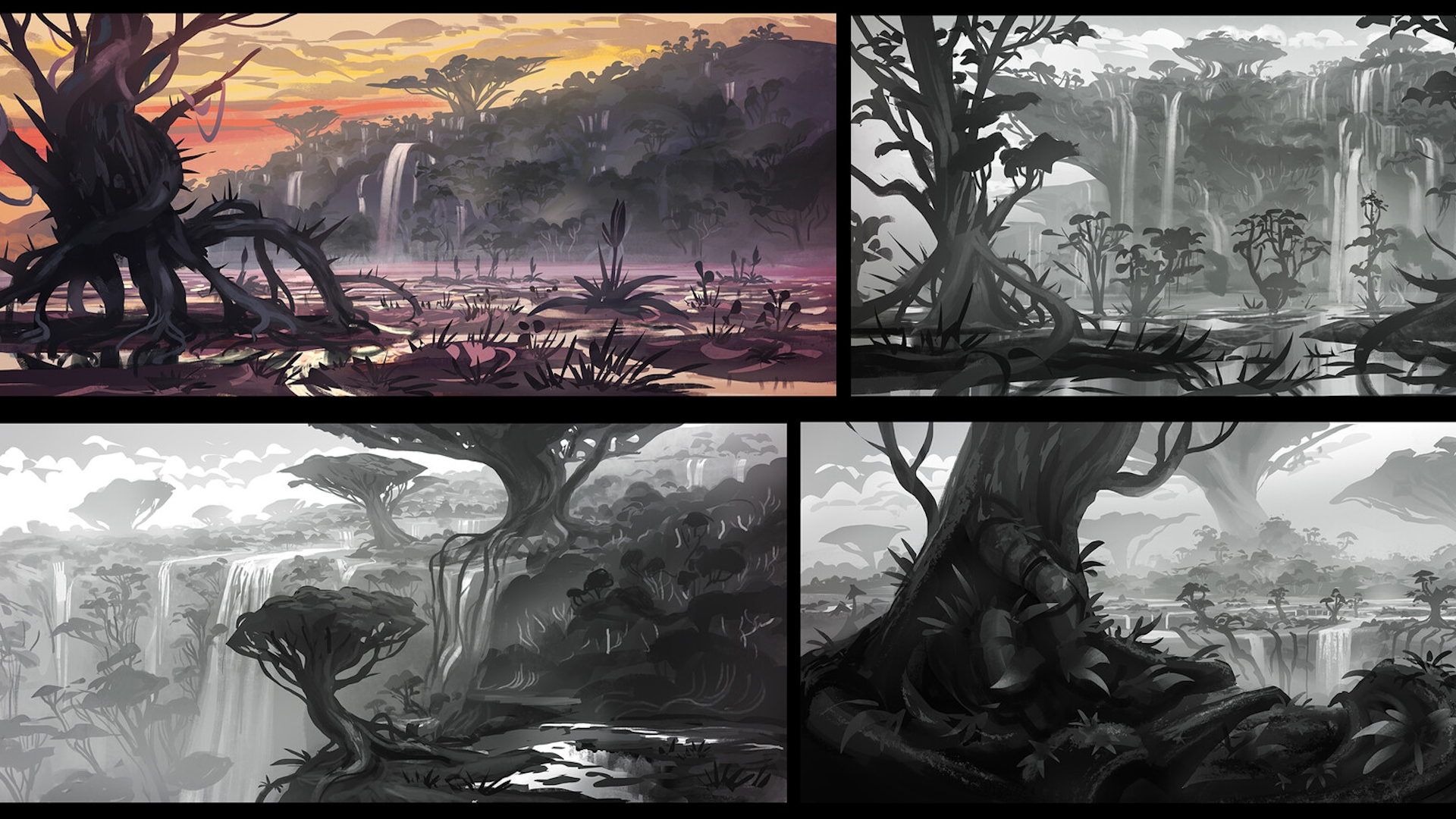 WoW artwork of trees and waterfalls