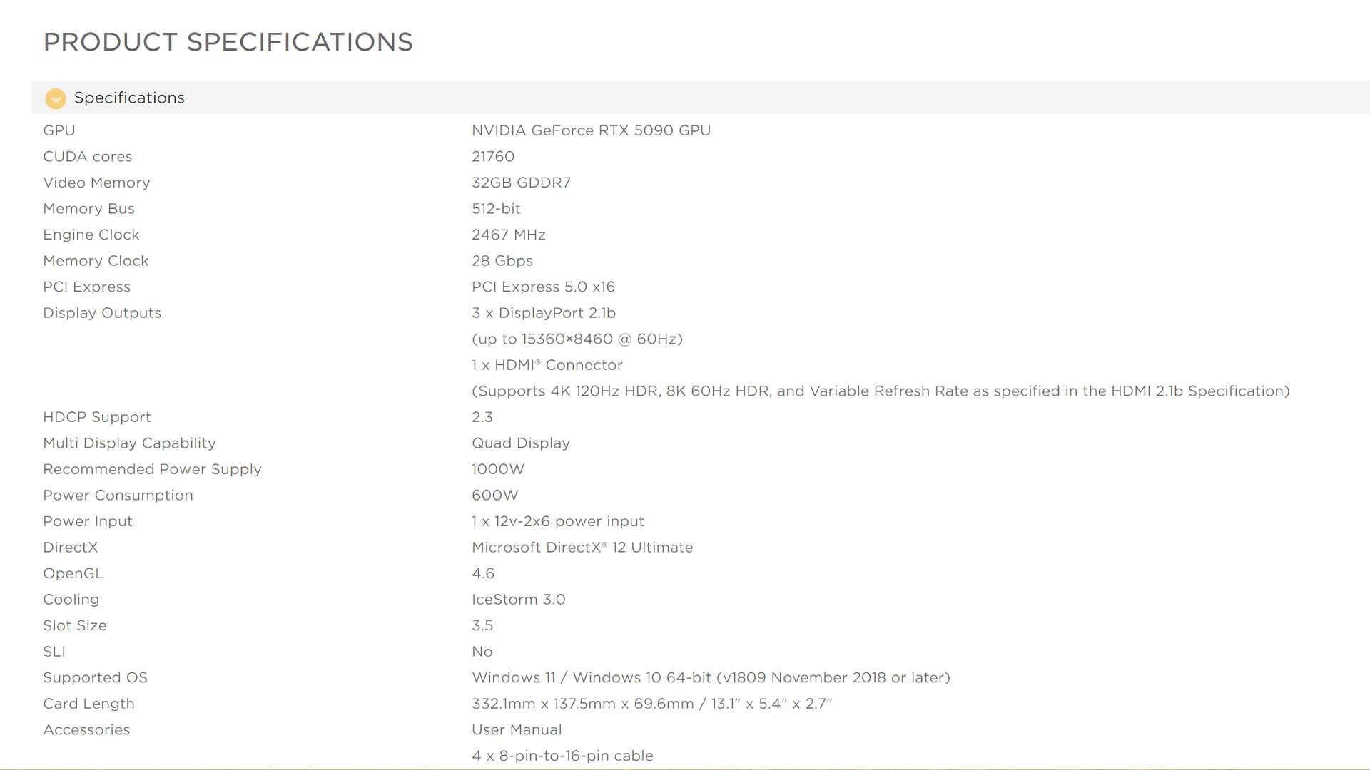 nvidia geforce rtx 5090 600w power zotac extreme infinity specs