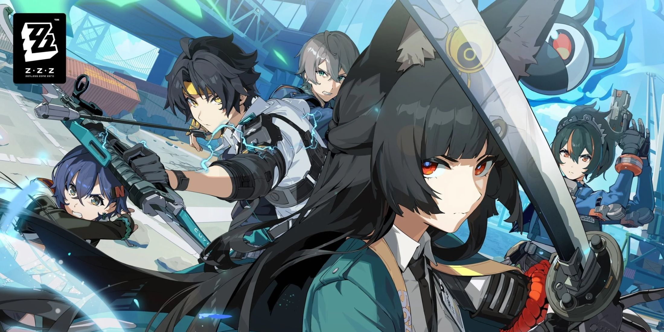 The key visual for Zenless Zone Zero's Version 1.4 showing the members of Section 6.