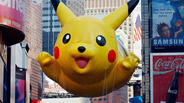 A Pikachu float appears in a parade. 