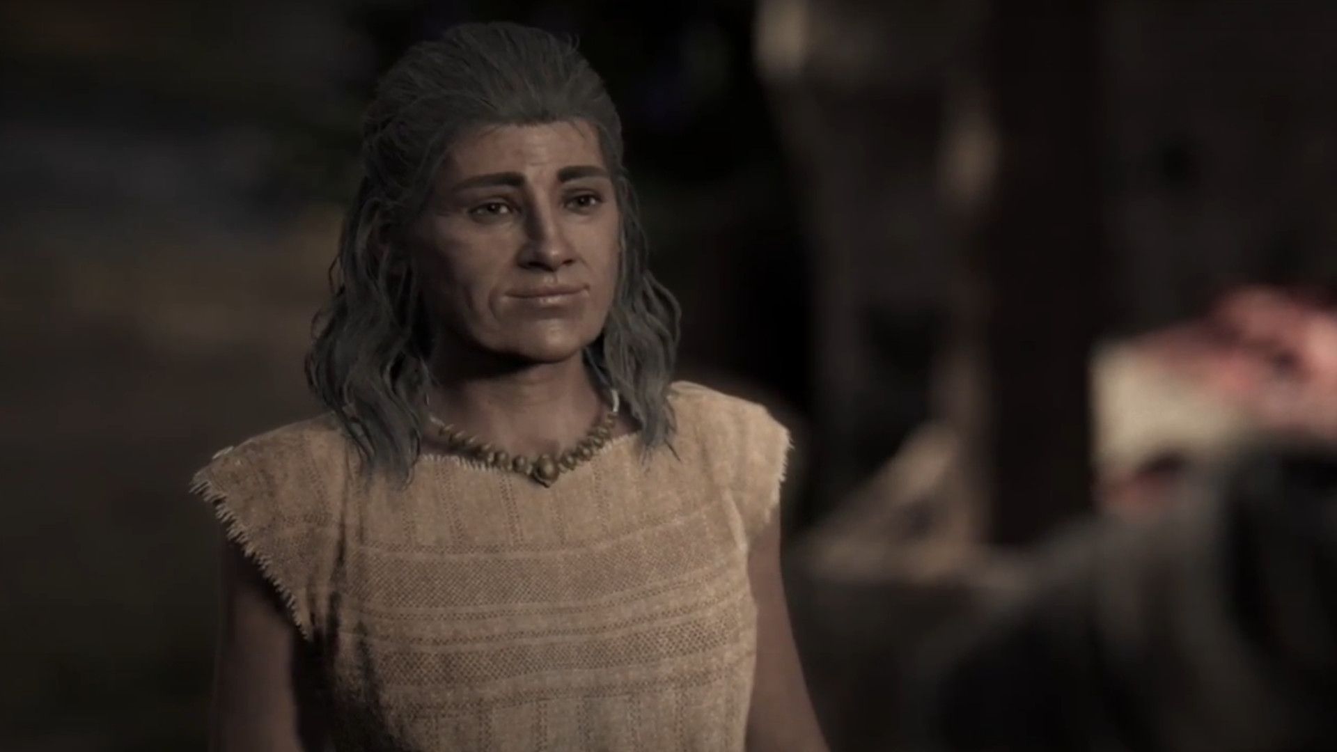 Assassin's Creed Odyssey image showing an old woman smiling in the story quest called The Fate Of The First Woman Of Eden.