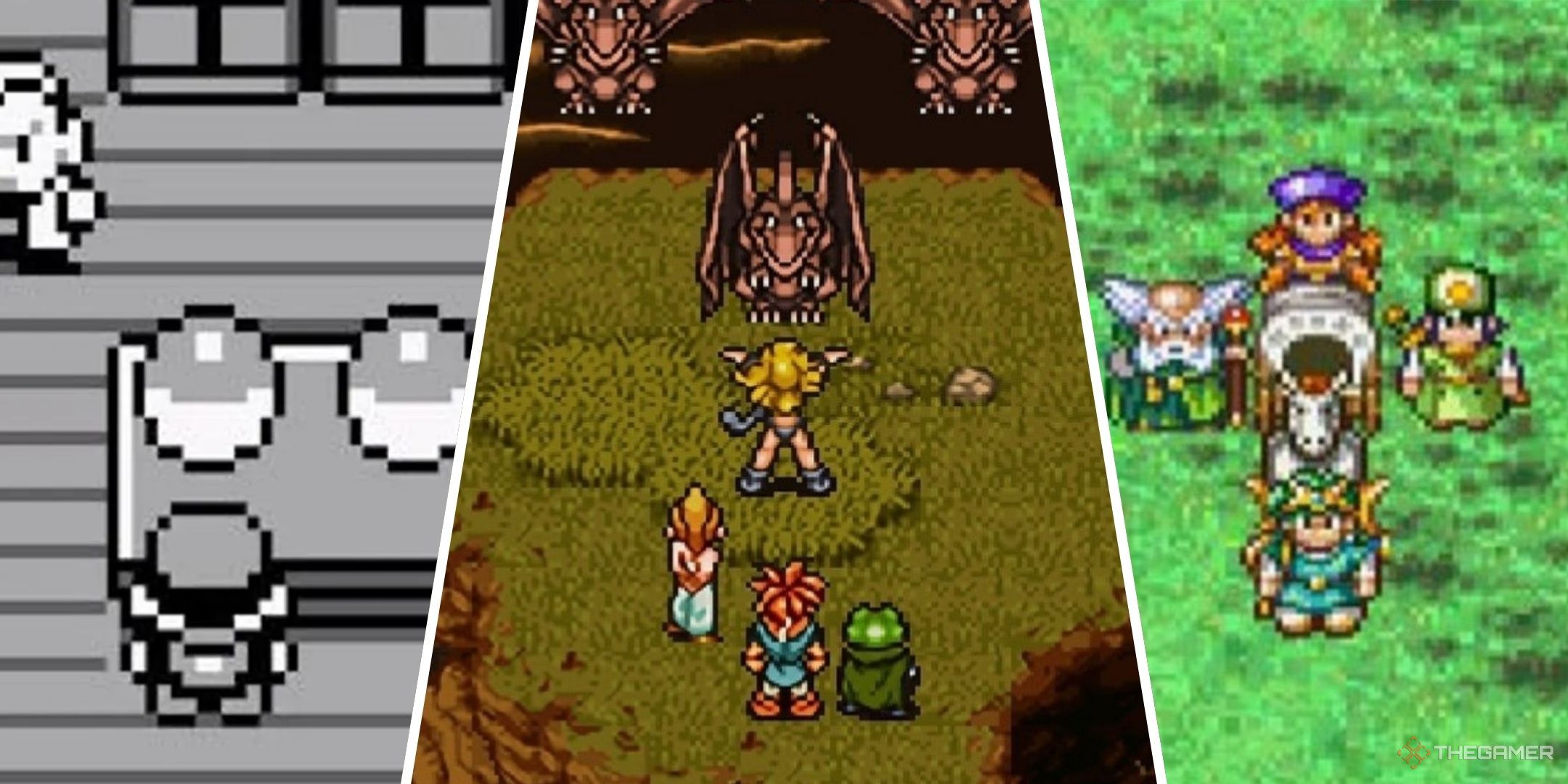 Featured image containing screenshots from Pokemon Red, Chrono Trigger, and Dragon Quest 4.