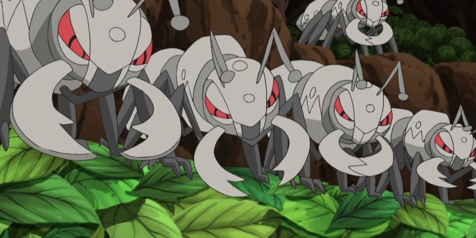 Pokemon Anime Herd Of Durant Eating green leaves.