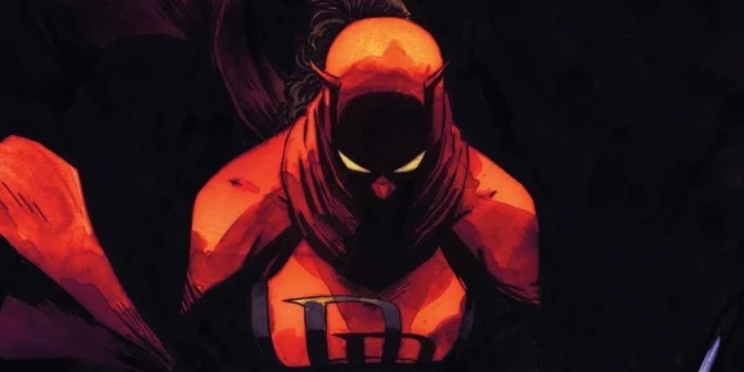 A close up of Elektra as Daredevil in Marvel comics.