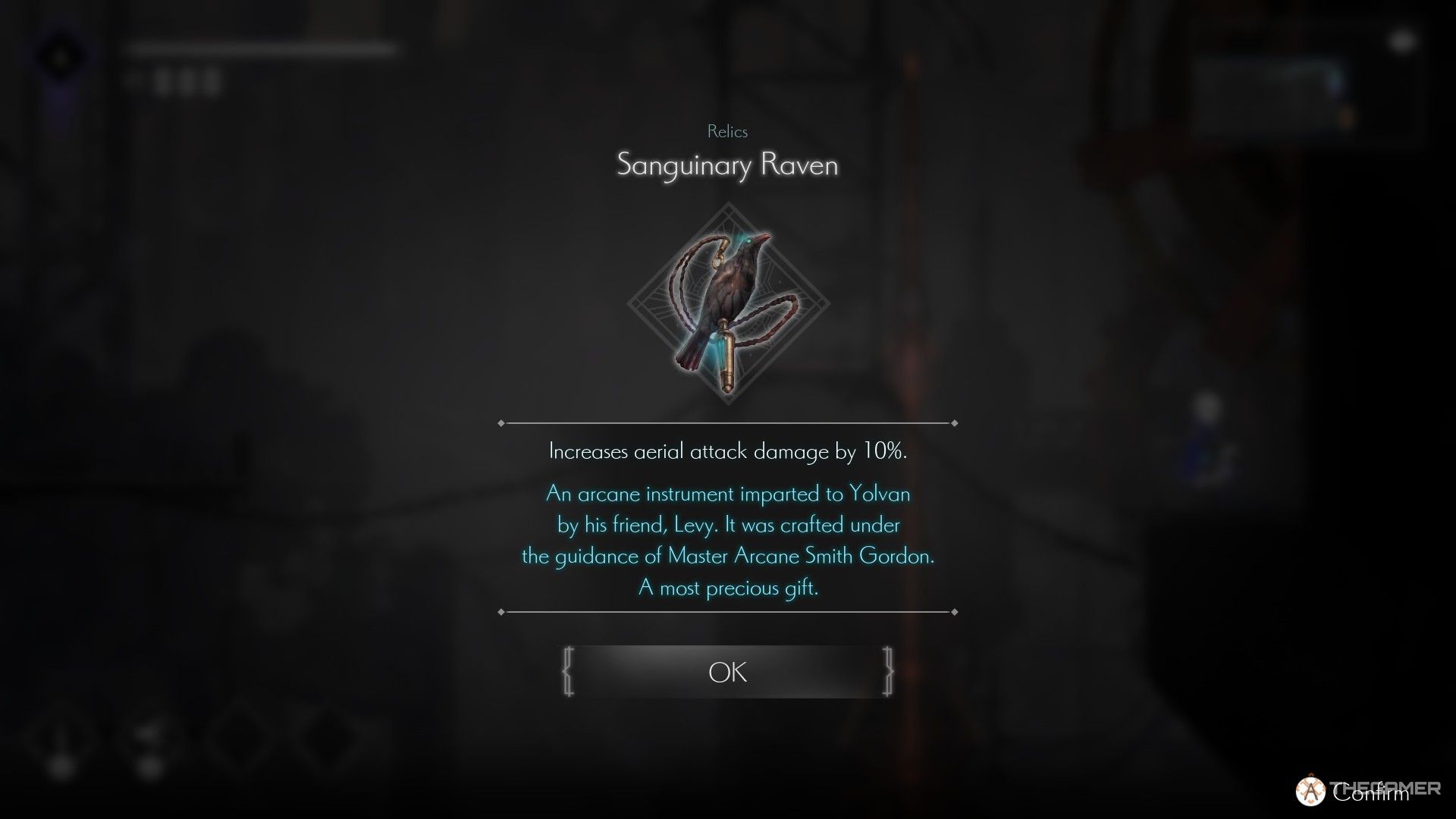 The image shows Sanguinary Raven relic's description in Ender Magnolia: Bloom In The Mist.