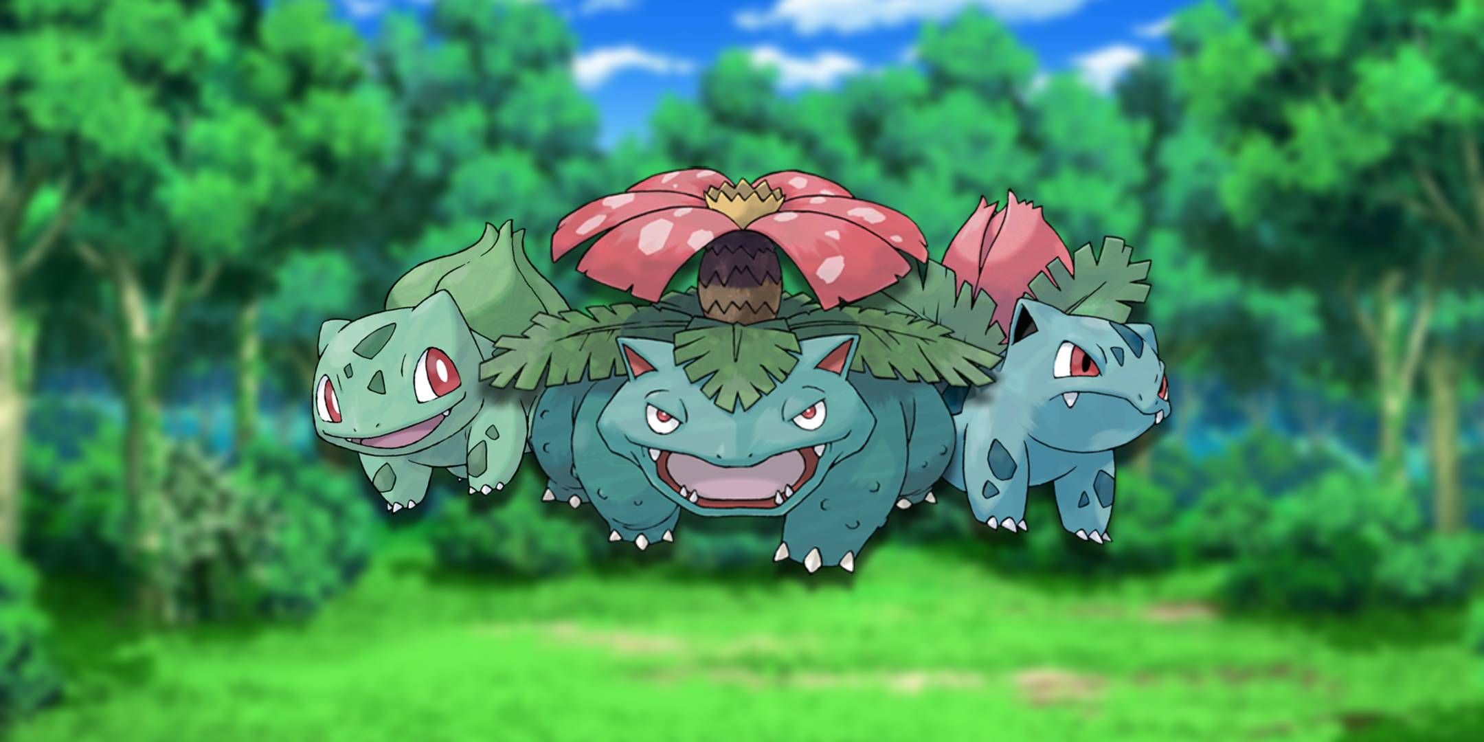 One complete Pokemon evolutionary line of Bulbasaur, Ivysaur, and Venusaur.