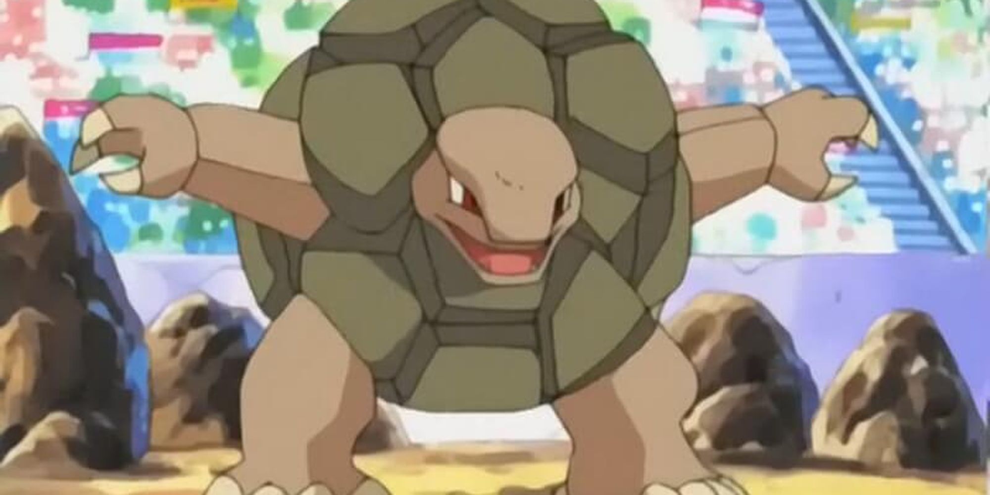 Golem holds its arms out in the Pokemon Anime