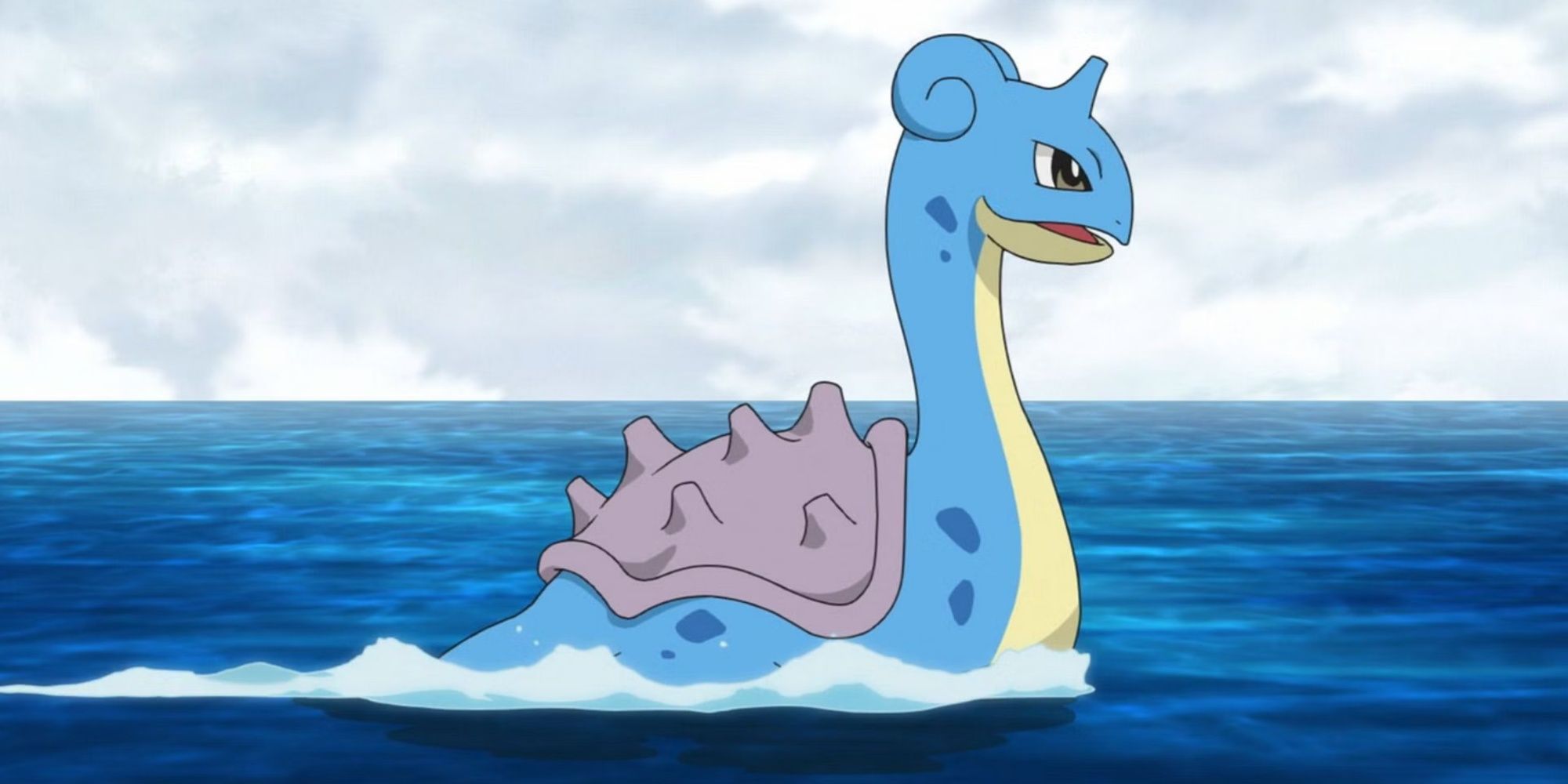 Lapras swimming in the sea in the Pokemon anime.