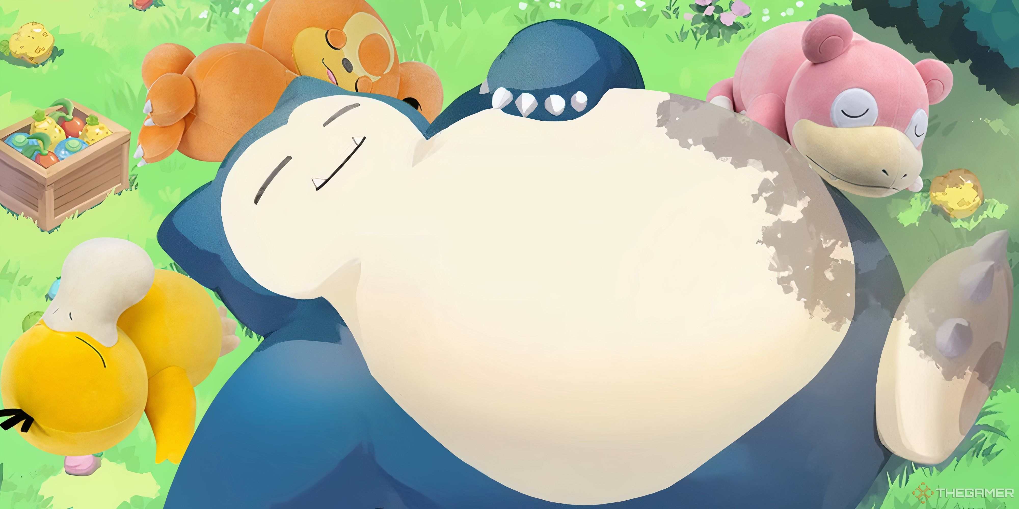 sleeping plushes around snorlax in Pokemon Sleep.