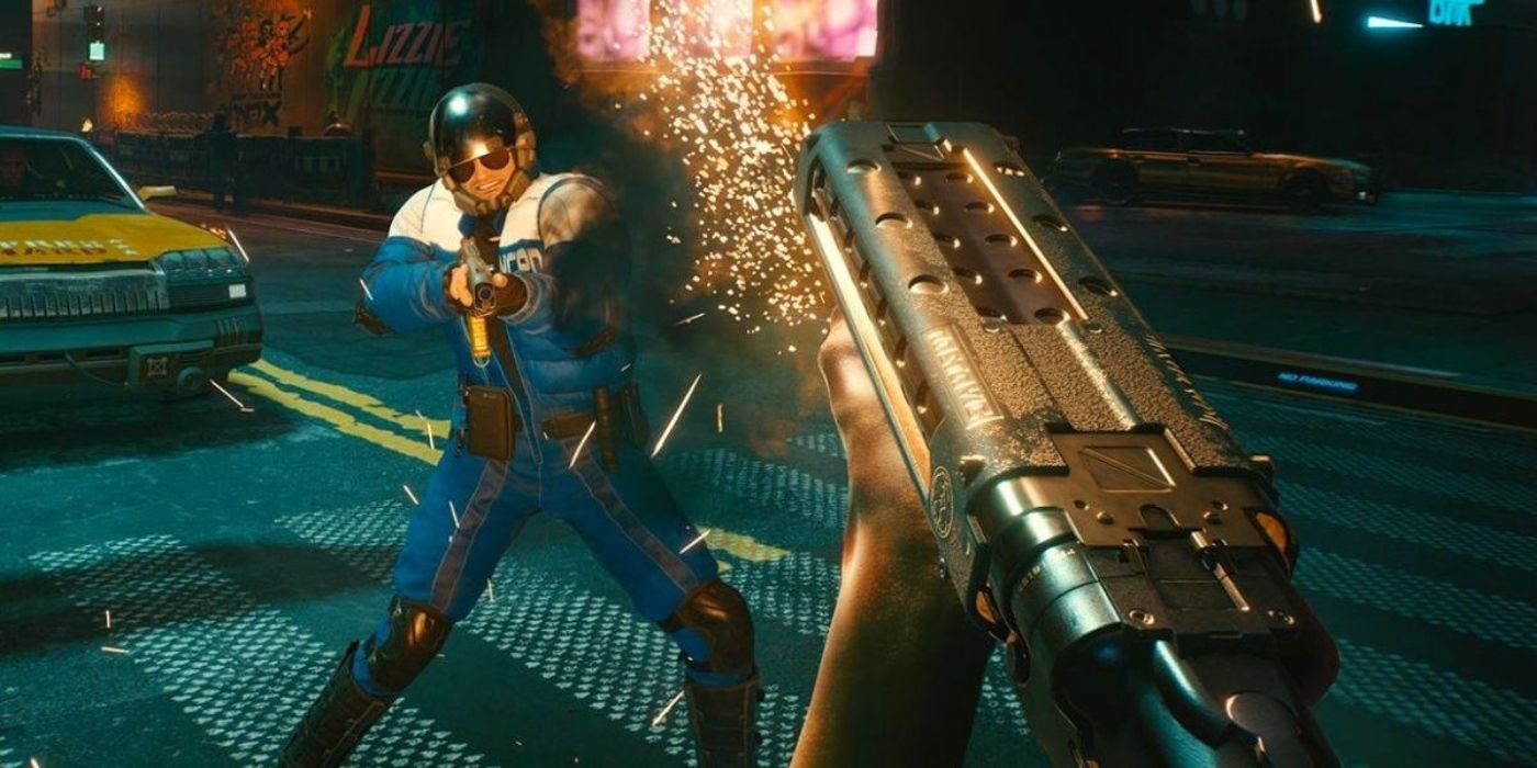 cyberpunk 2077 player shooting at an enemy Cropped (1)