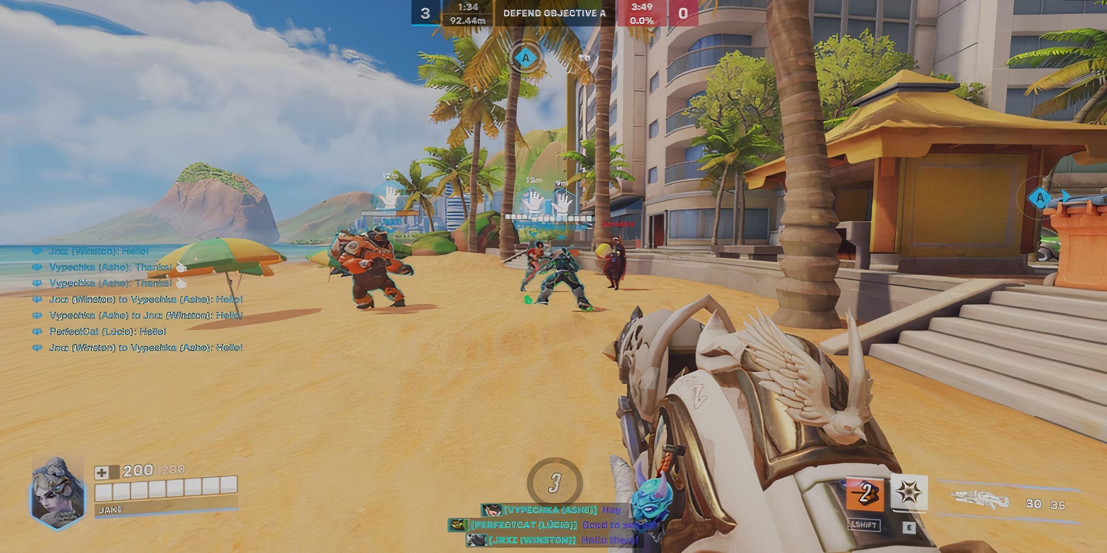 A team on the beach in Overwatch.