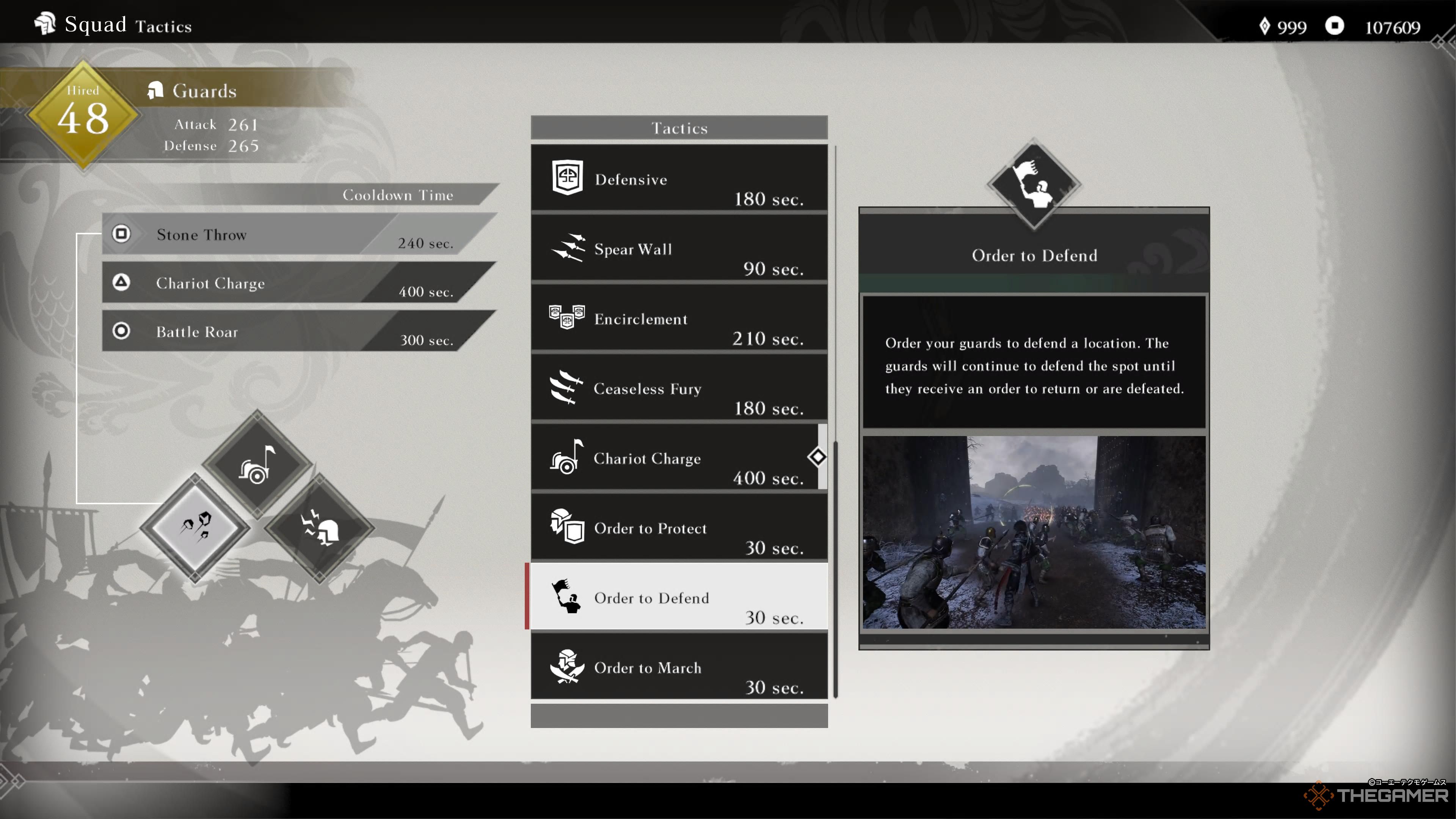 the tactics screen in dynasty warriors: origins with order to defend highlighted.