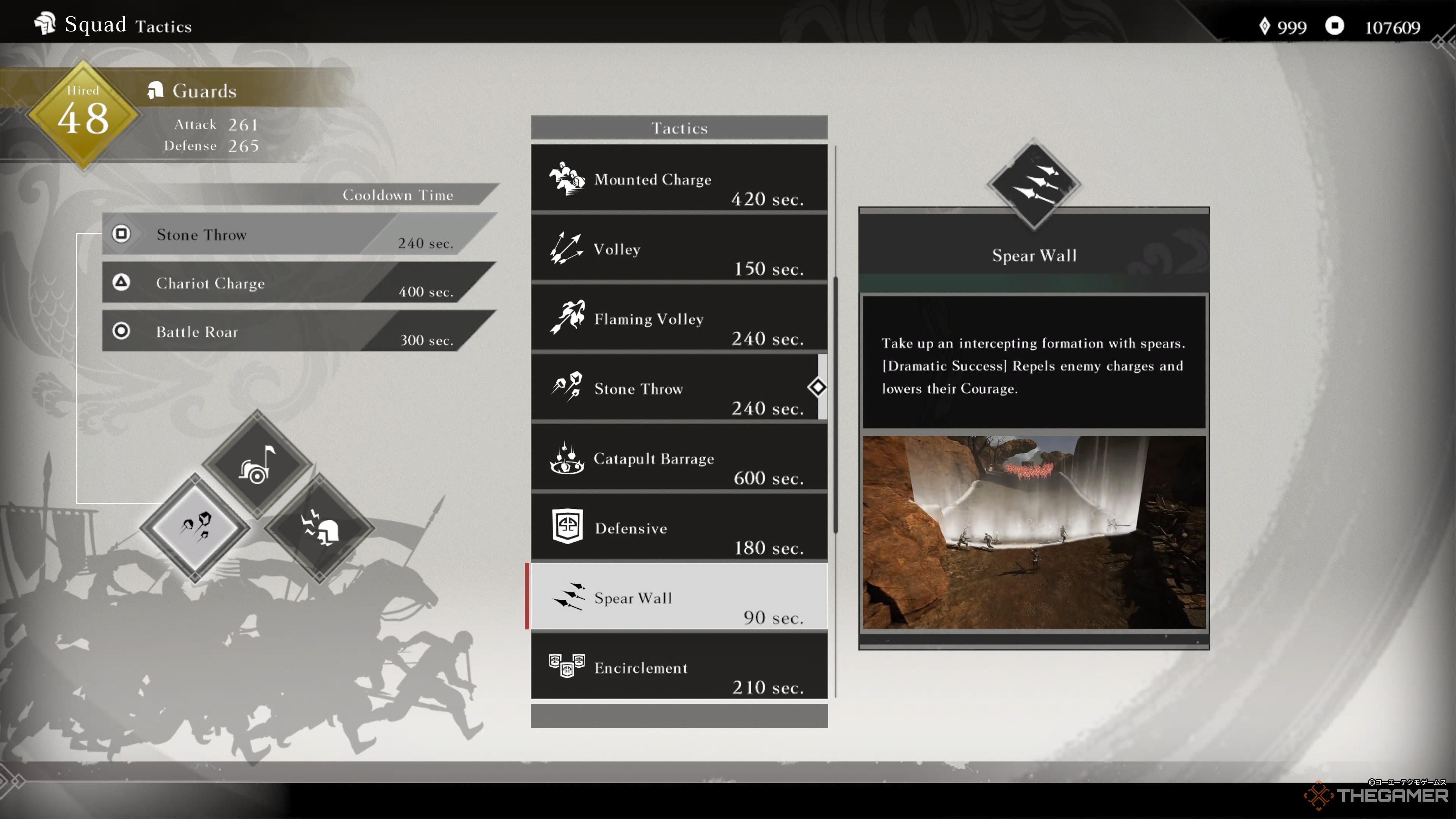 the tactics screen with spear wall highlighted in dynasty warriors: origins.