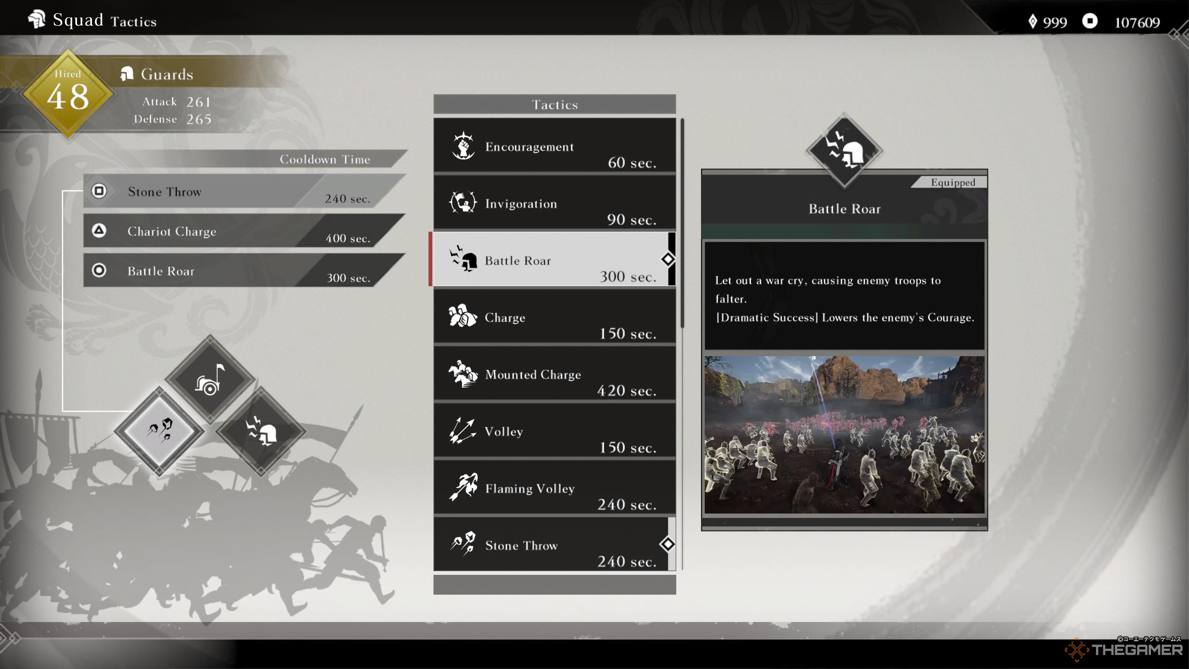 the tactics screen in dynasty warriors: origins with battle roar highlighted.