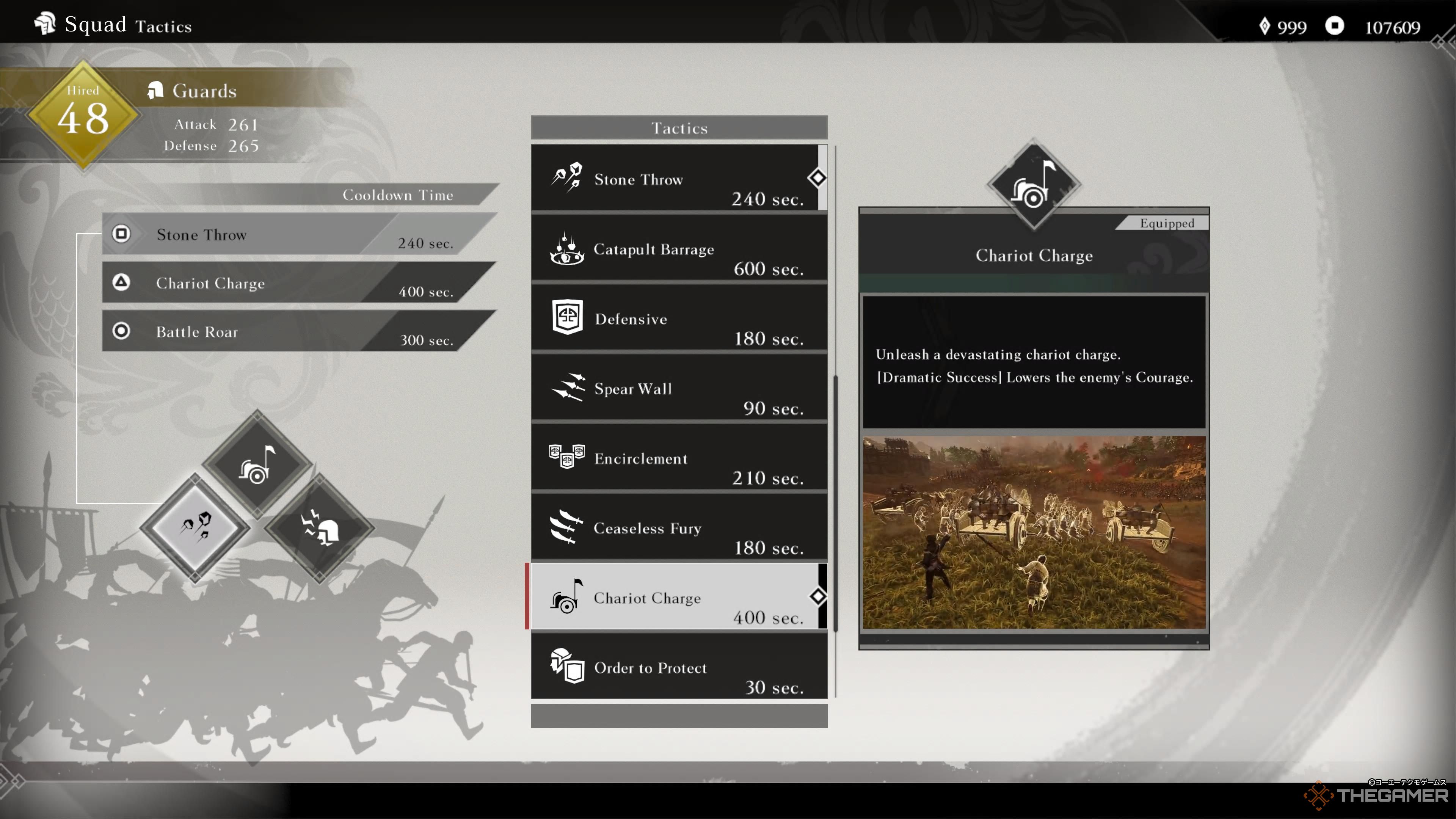 the tactics screen with chariot charge highlighted in dynasty warriors: origins.